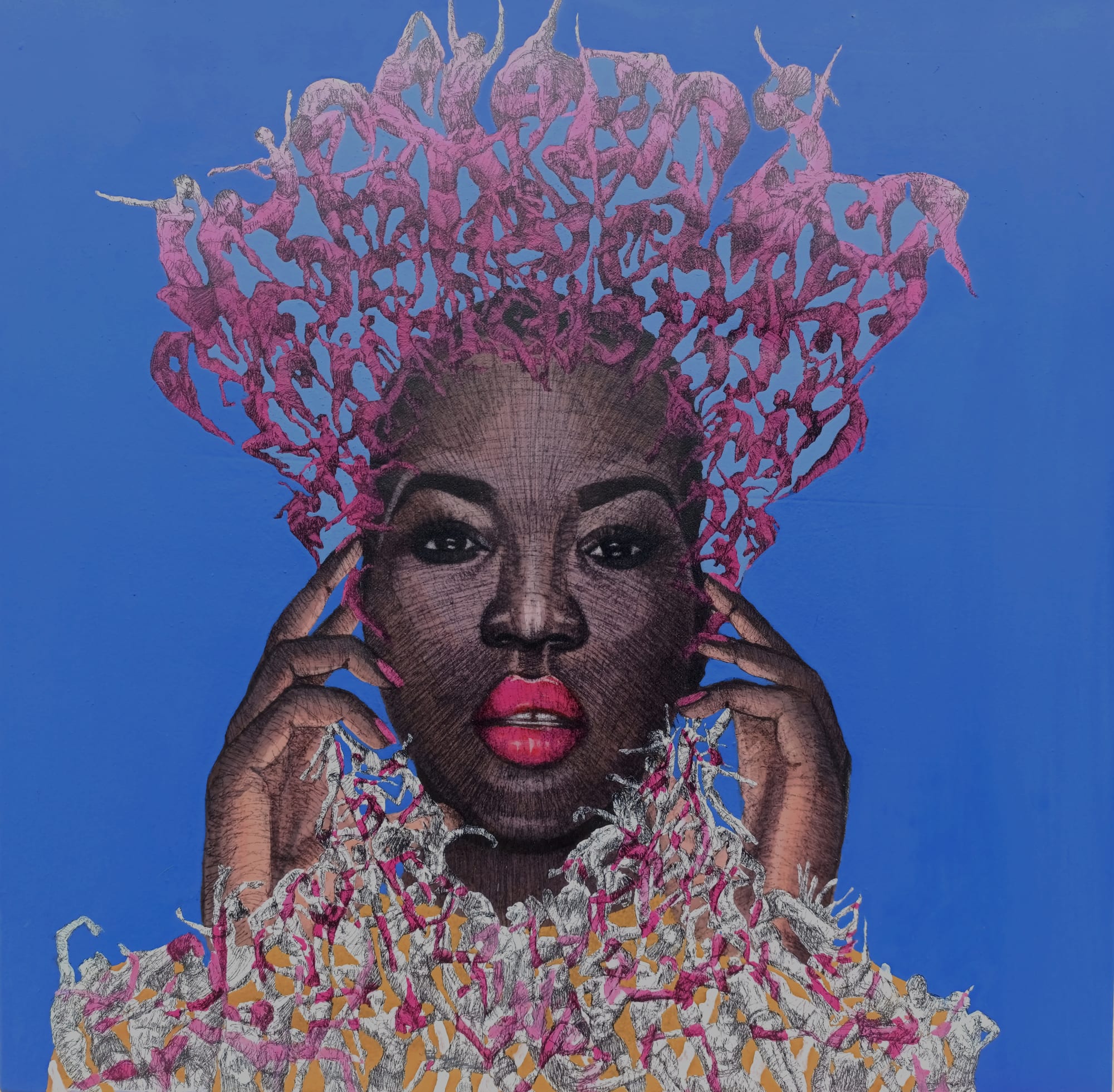 Look At My Lifestyle 2024 80cm x 80cm Acrylic Bleach and Ink On Denim