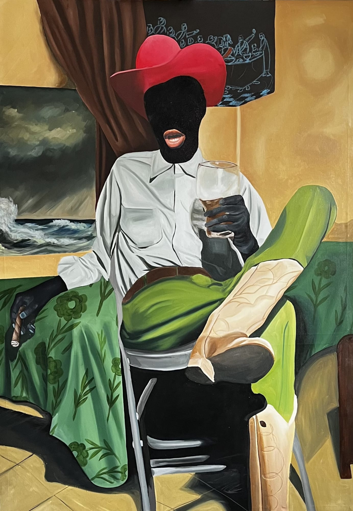 Never Panic During The Storm (Cowboy) 2024 50.5" x 72" Oil Pastel and Acrylic on Canvas