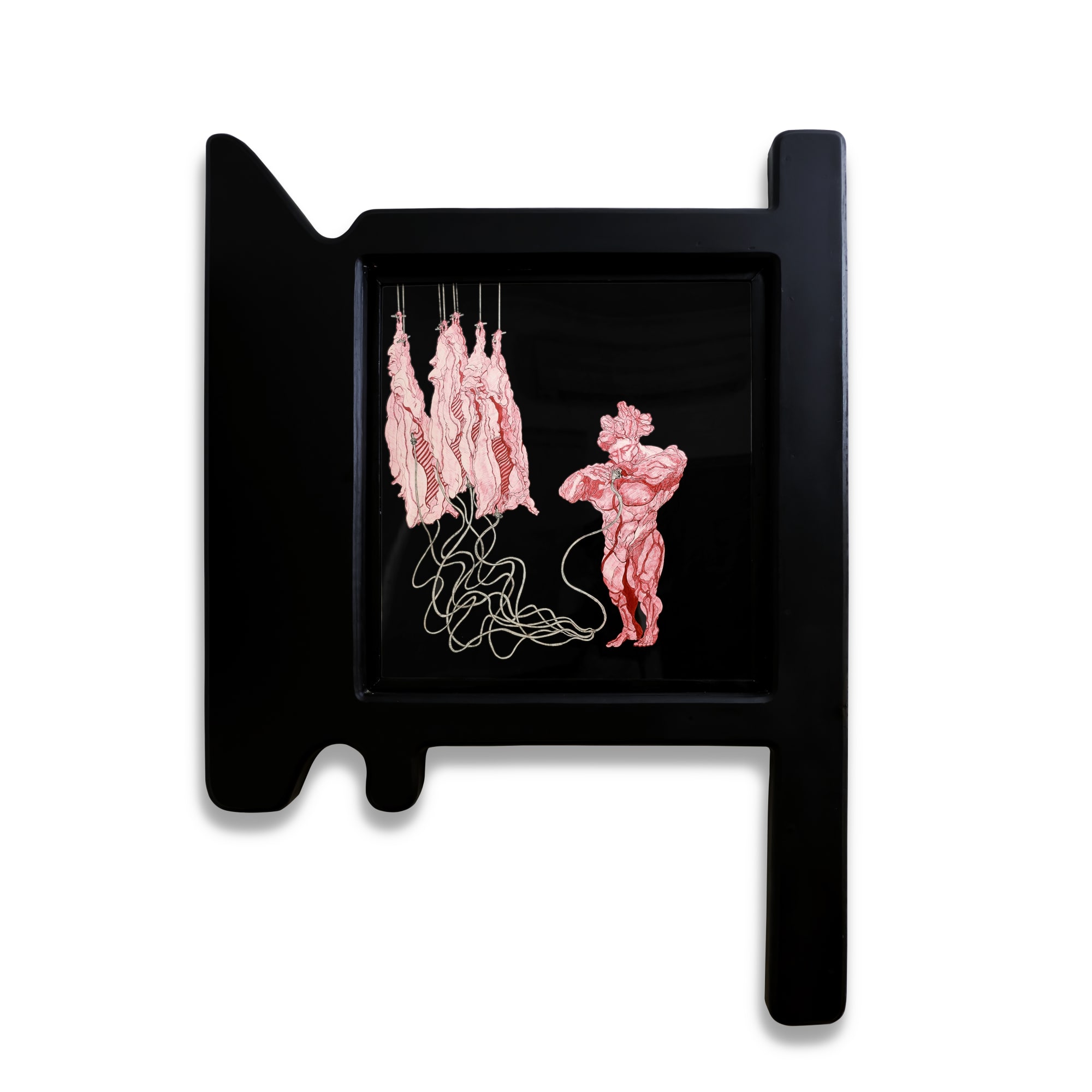 UBERMENSCH 2024 Strathmore Paper, Ink, MDF Wood, Acrylic Glass Full Size : 120 x 170 x 10 cm Artwork Size : 75 x 80 cm