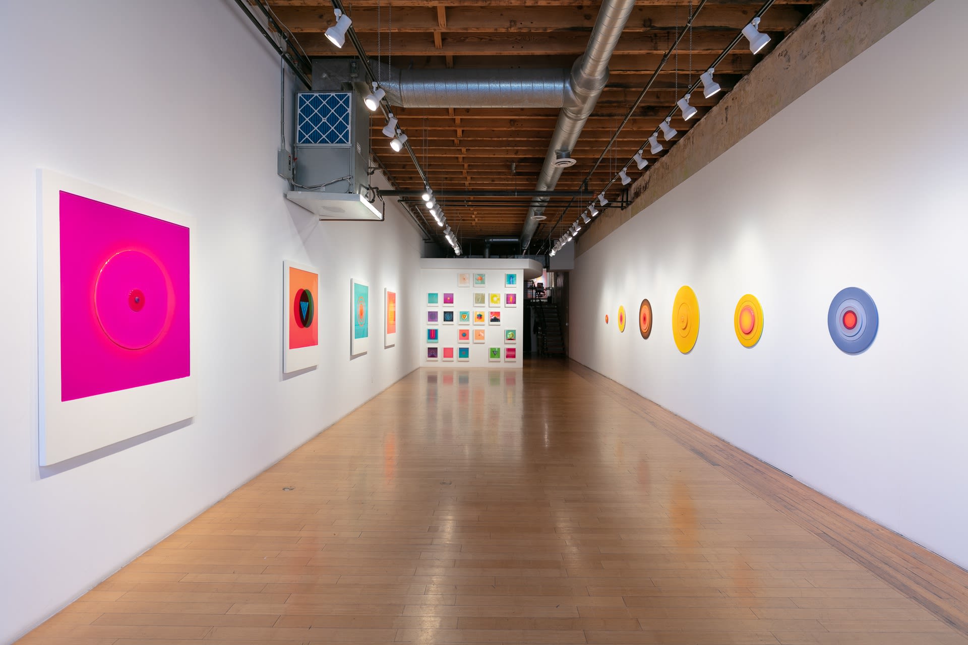 Installation shot of Future Maybe showing the entire Main Gallery from the view of the front door.