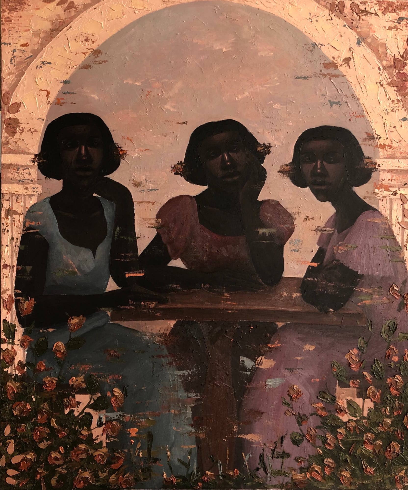 Fellowship On Hope Street Oil and acrylic on canvas 42 x 50 inches 2020