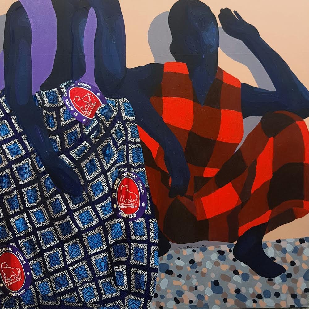 From Nnadozie, With Love Acrylic and oil on canvas 48 x 48 inches 2020