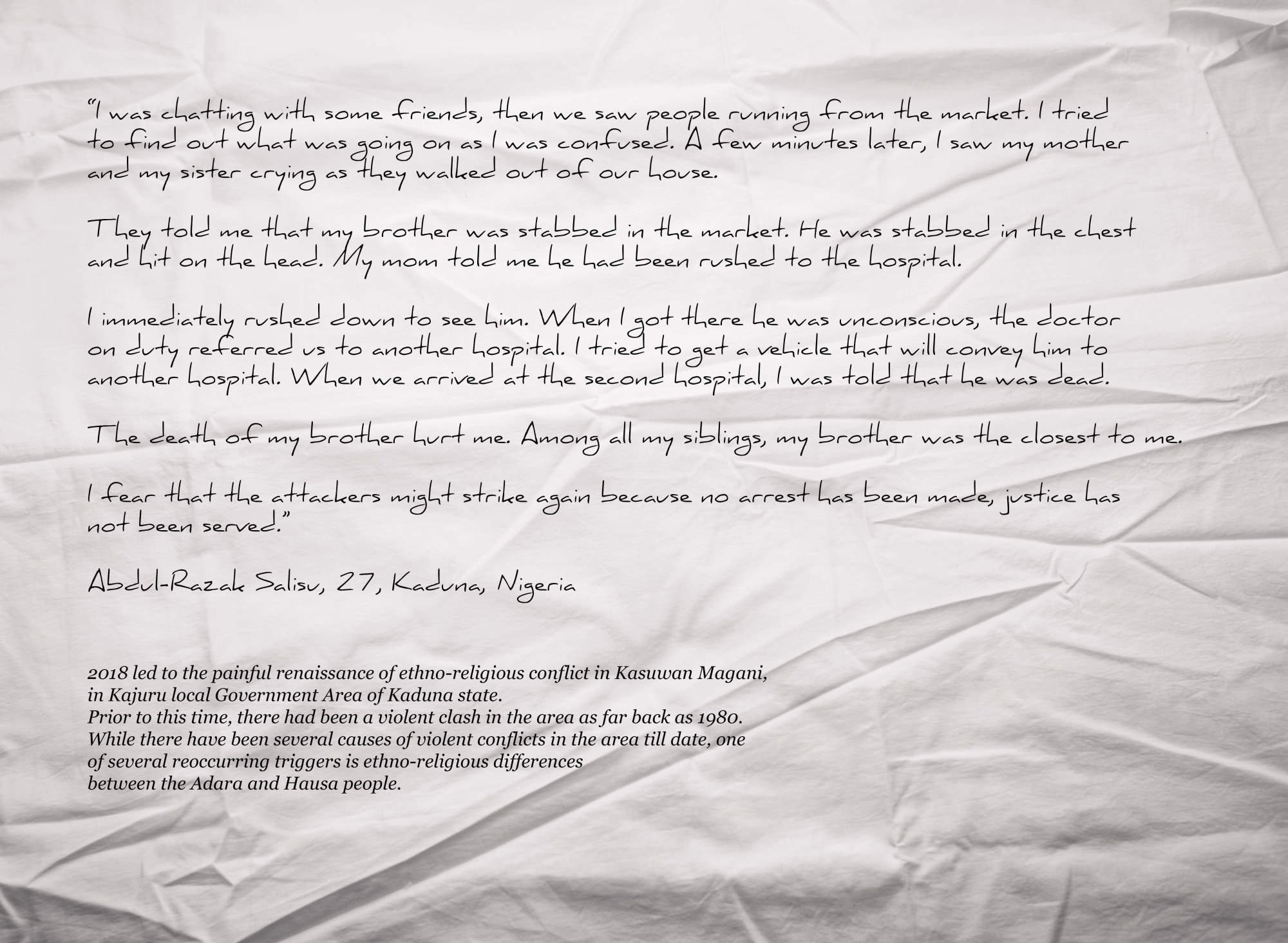 Etinosa Yvonne Abdul Razak Salisu Photographic print on polyester fabric 30 x 42 inches 2019