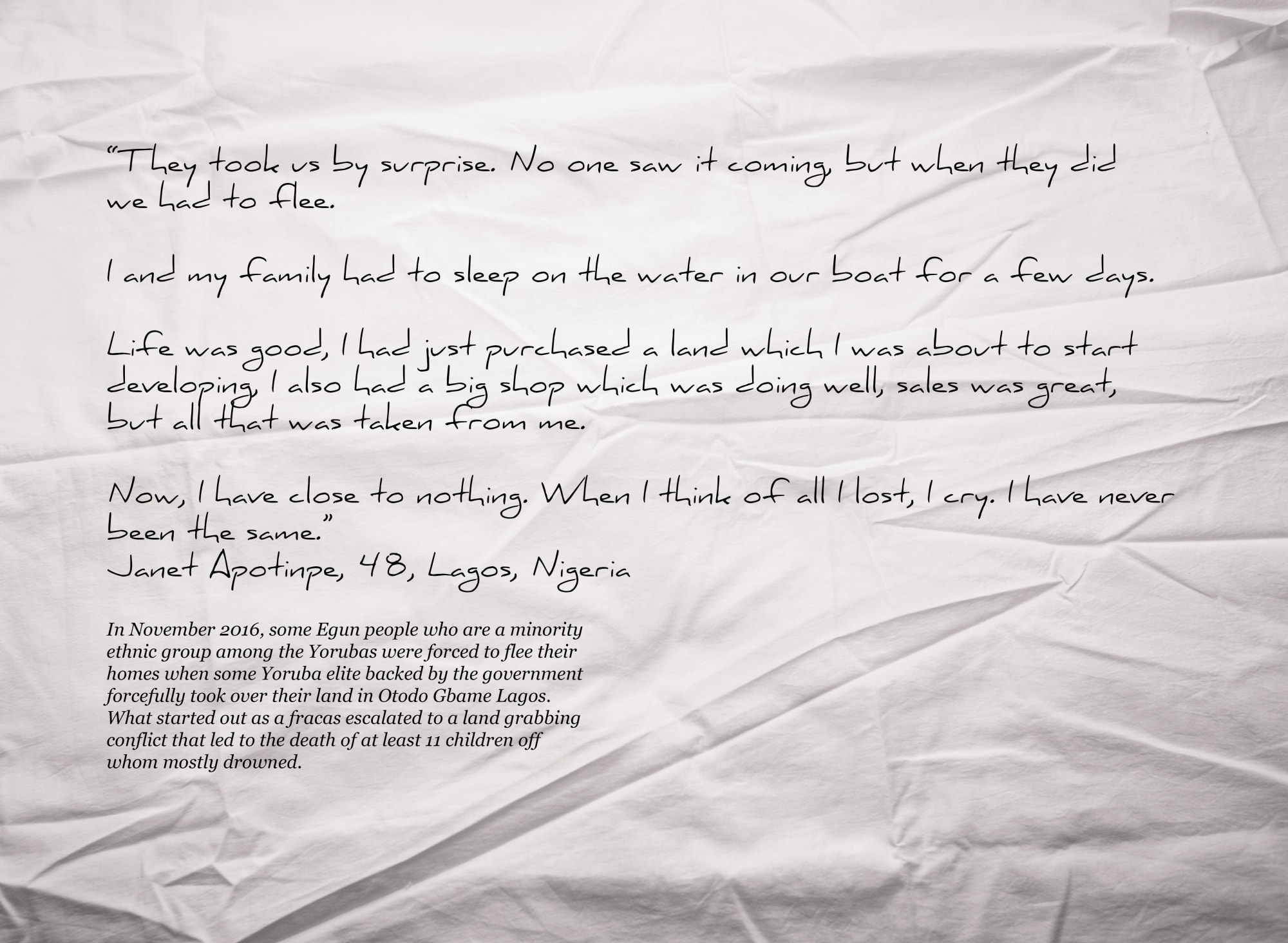 Etinosa Yvonne Janet Apotinpe Photographic print on polyester fabric 30 x 42 inches 2019