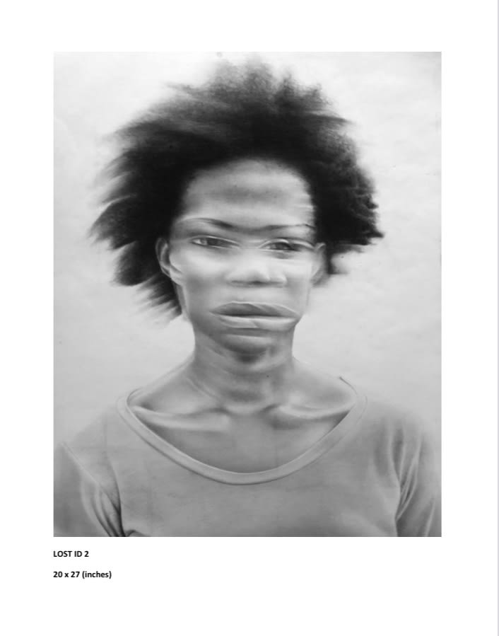 Talut Kareem Lost Id 2 Charcoal on paper 27 X 20 inches 2019