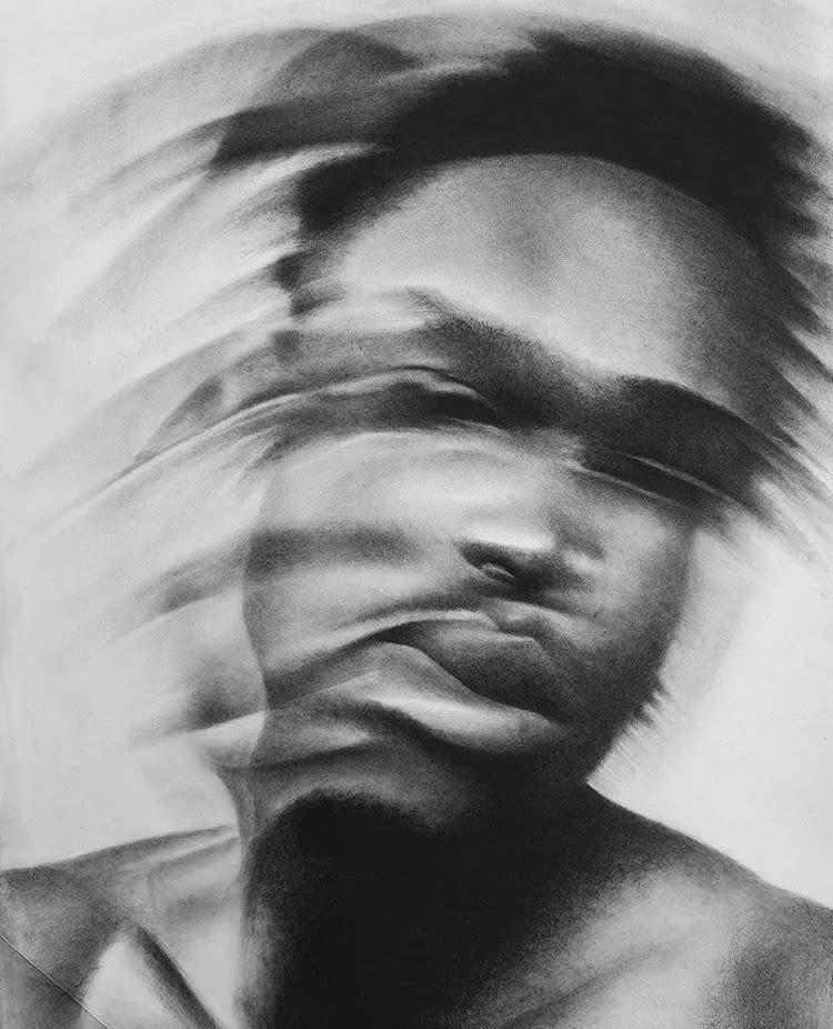 Talut Kareem Neglecting Misery Charcoal on paper 17 x 12 inches 2020