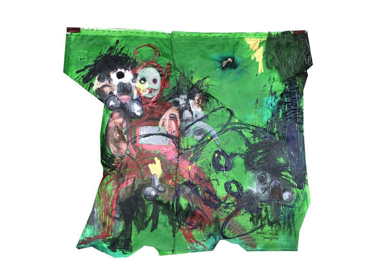 This Is Clear But We Act Like We Can't See I Acrylic and paper on canvas 42 x 38.3 inches 2020