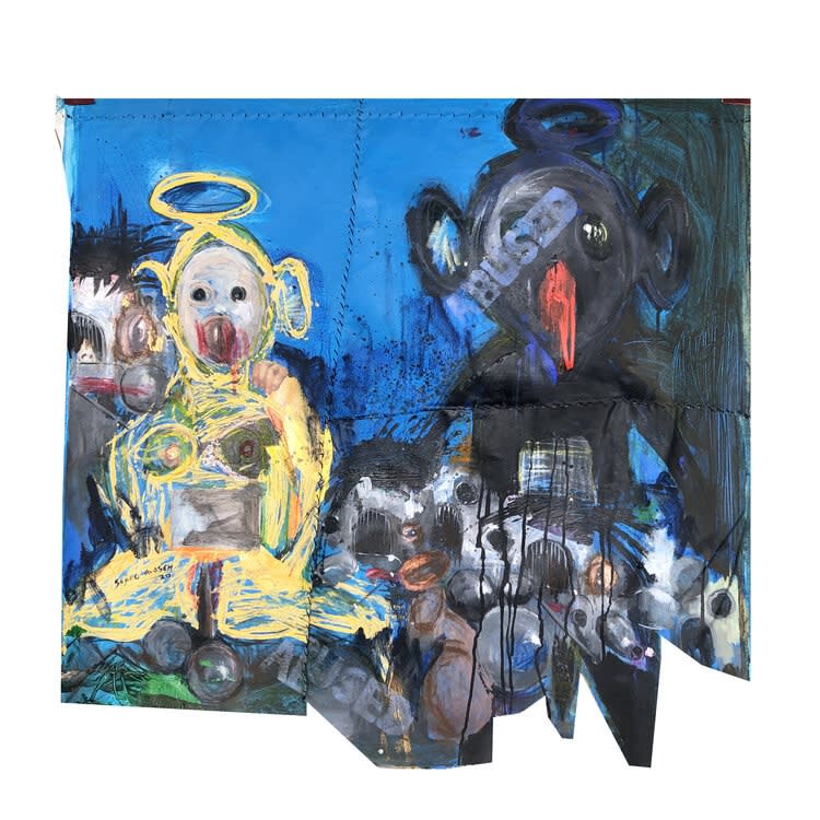 This Is Clear But We Act Like We Can't See II Acrylic and paper on canvas 40 x 40 inches 2020