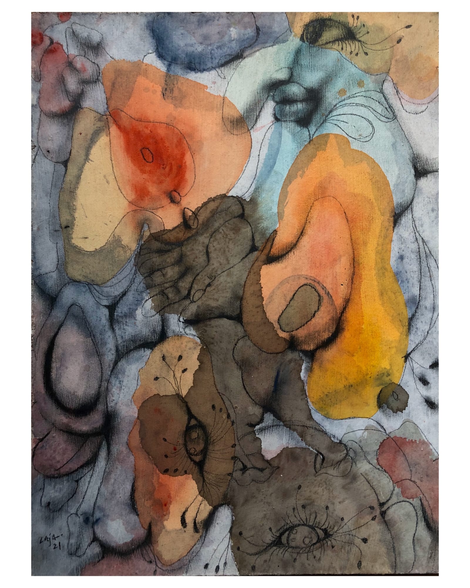 LAJA IN HEALING COMPLEX TRANSIT MIXED MEDIA ON BOARD 17.7 X 12 INCHES 2021