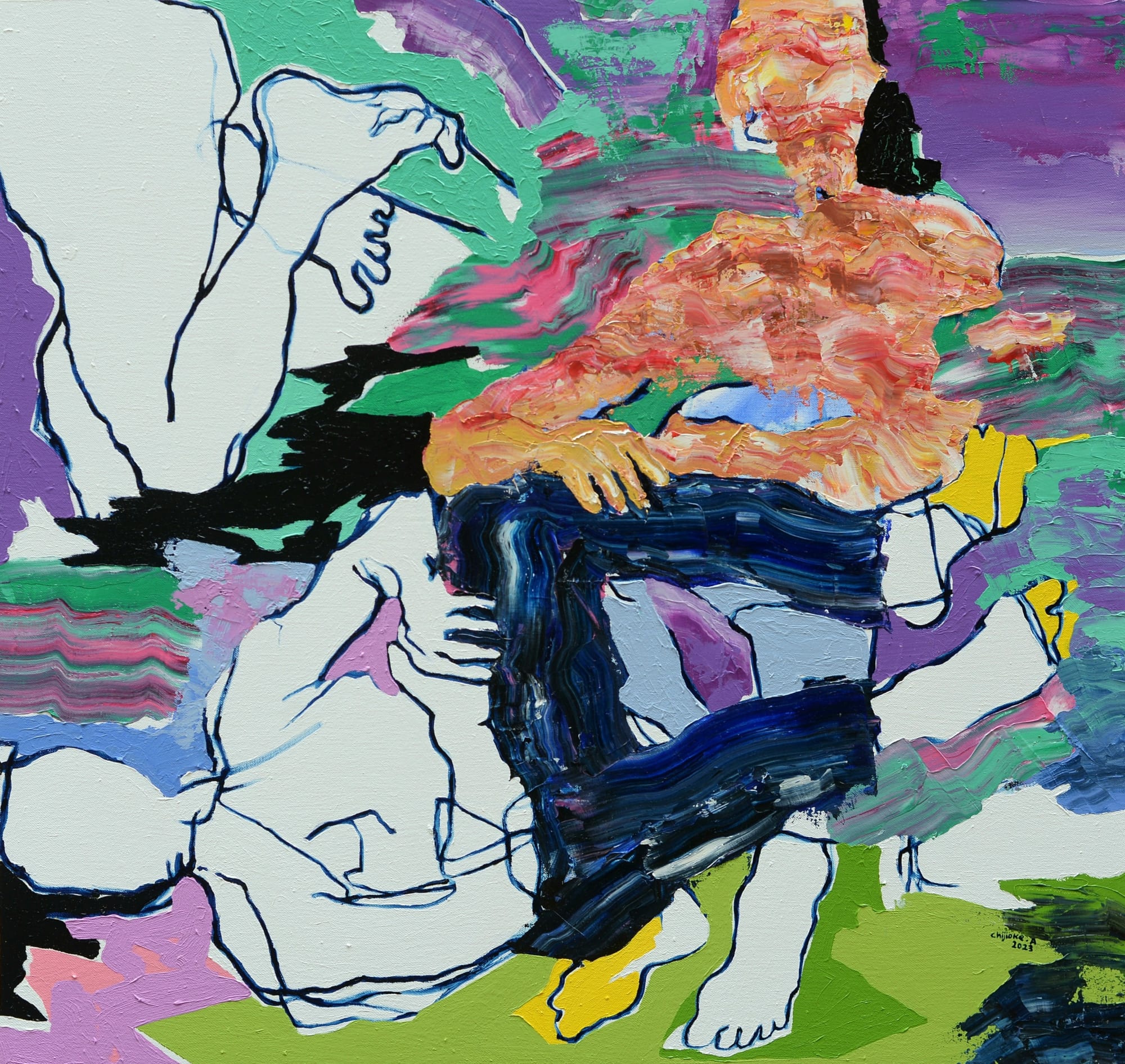 CHIJIOKE ANYACHO SURELY GOODNESS AND MERCY SHALL FOLLOW ME 2023 OIL ON CANVAS 32.6 X 31.1 IN