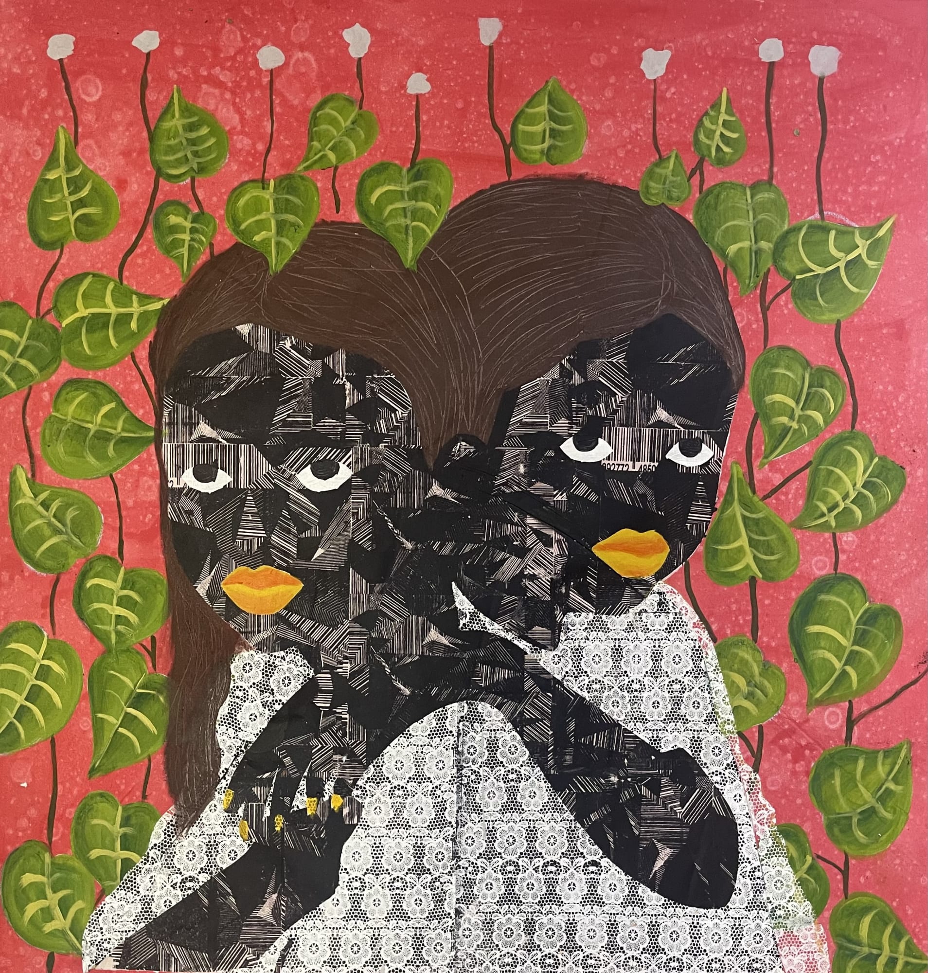 ODINAKACHI OKOROAFOR PADIPADI 2022 ACRYLIC AND SCREEN PRINTING ON CANVAS 44 X 40 IN