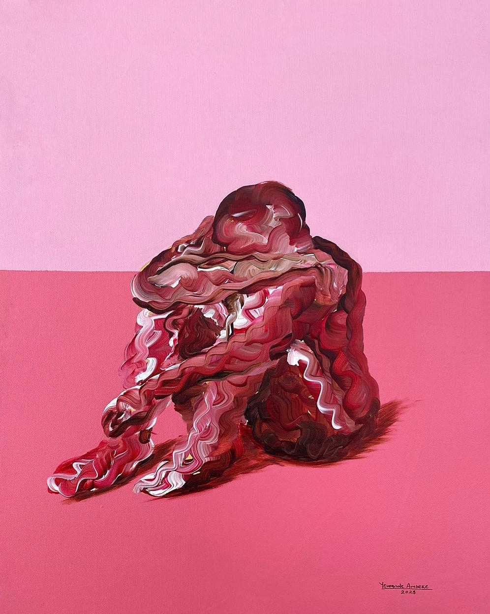 YEWANDE AMBEKE JE SUIS FATIGUE I 2023 ACRYLIC ON CANVAS 16 X 20 IN