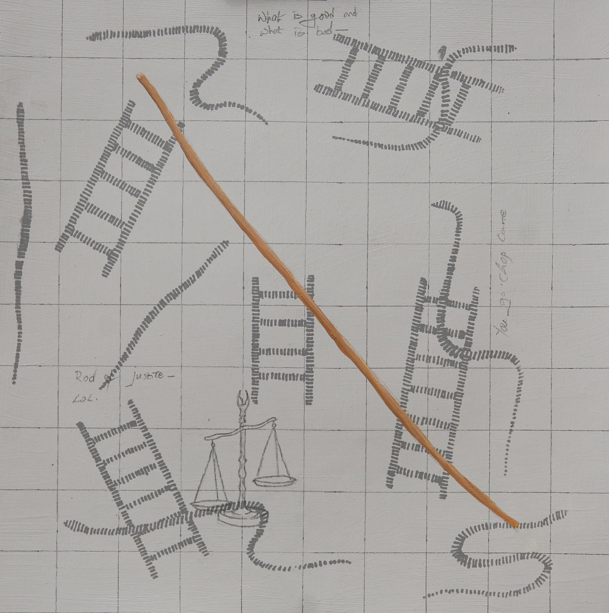 AMEH EGWUH OBJECT AND CONVERSATIONS III CANE 2023 ACRYLIC AND GRAPHITE ON PAPER 12 X 12 INCHES