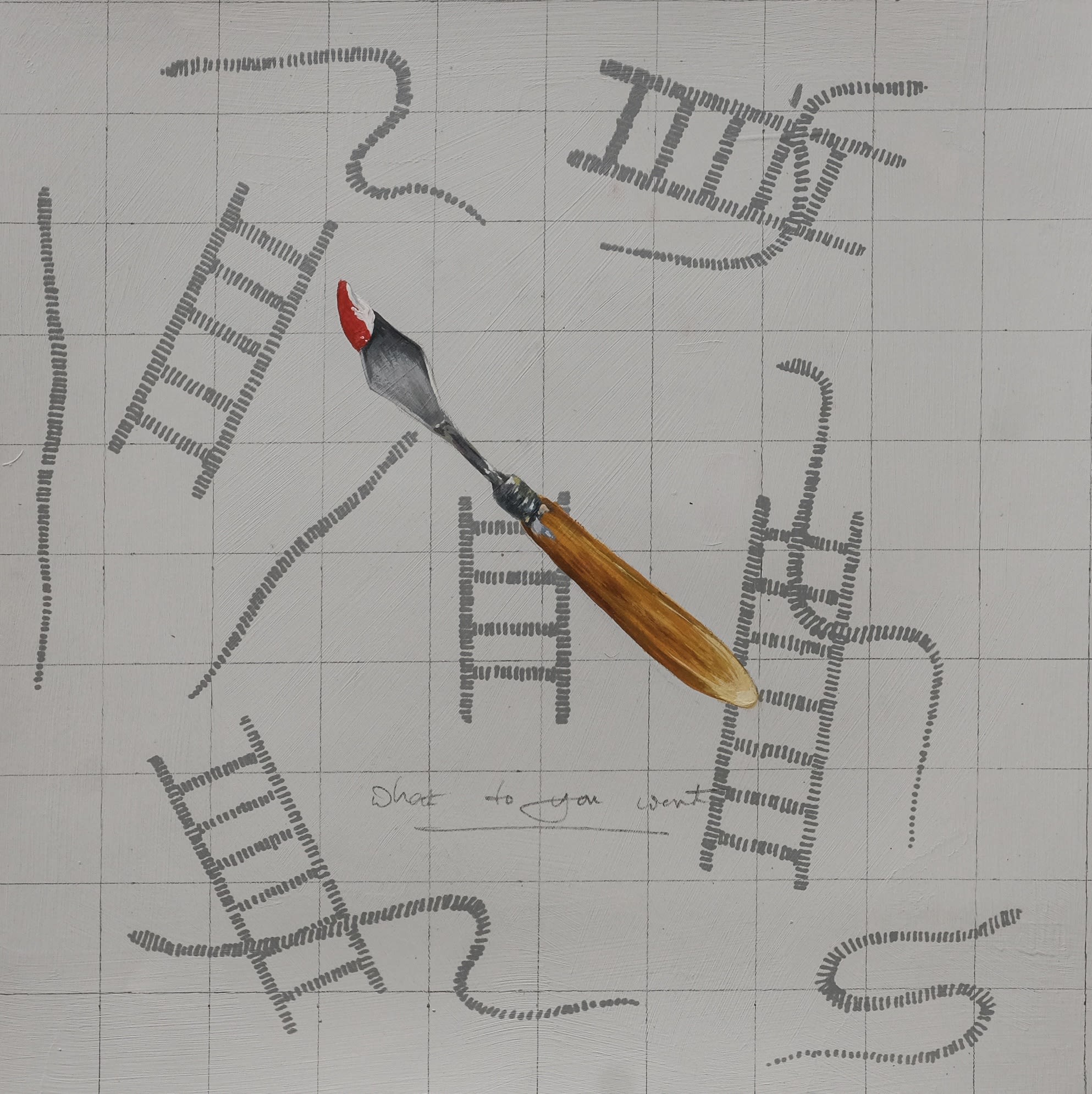 AMEH EGWUH OBJECT AND CONVERSATIONS V PALLET KNIFE 2023 ACRYLIC AND GRAPHITE ON PAPER 12 X 12 INCHES