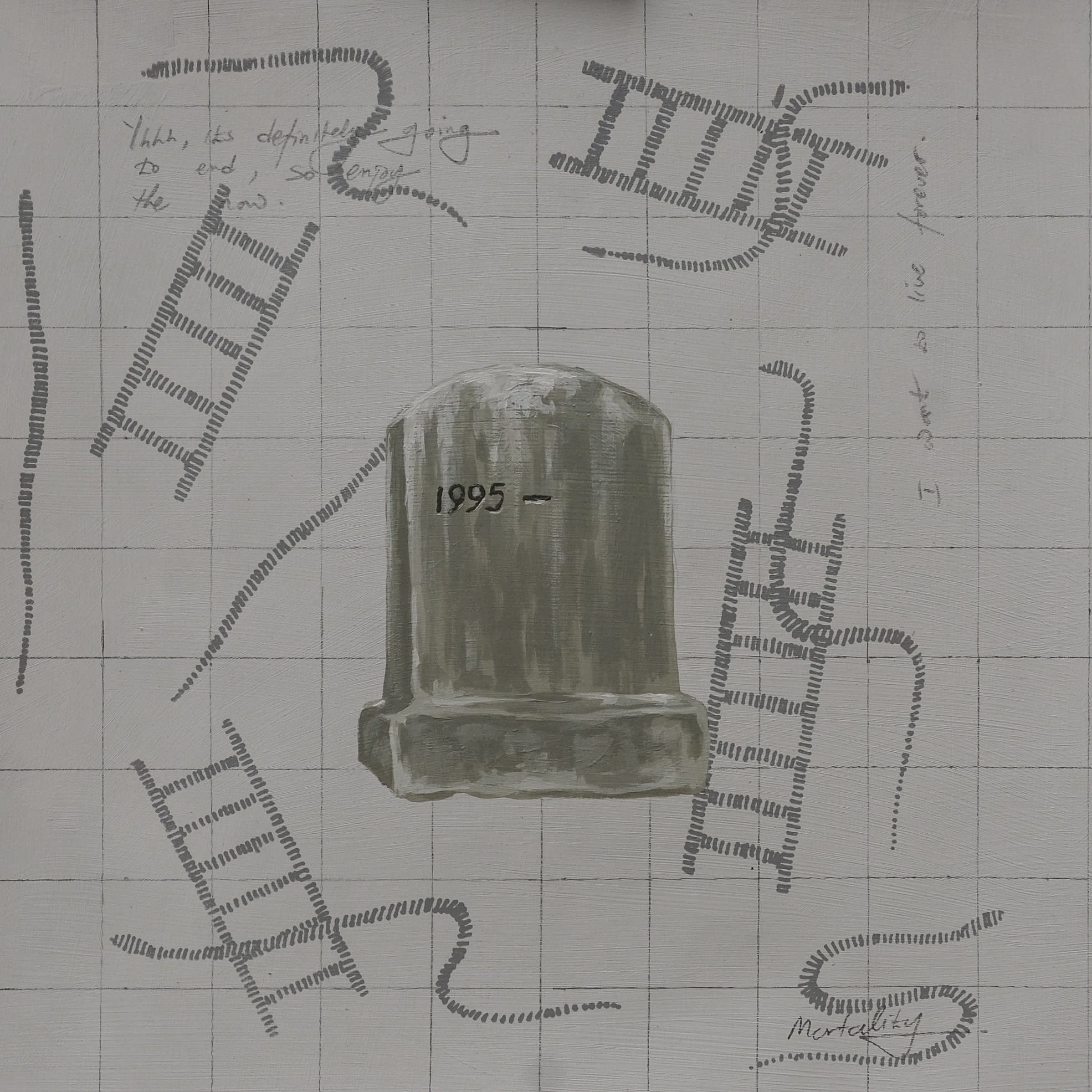 AMEH EGWUH OBJECT AND CONVERSATIONS X TOMBSTONE 2023 ACRYLIC AND GRAPHITE ON PAPER 12 X 12 INCHES