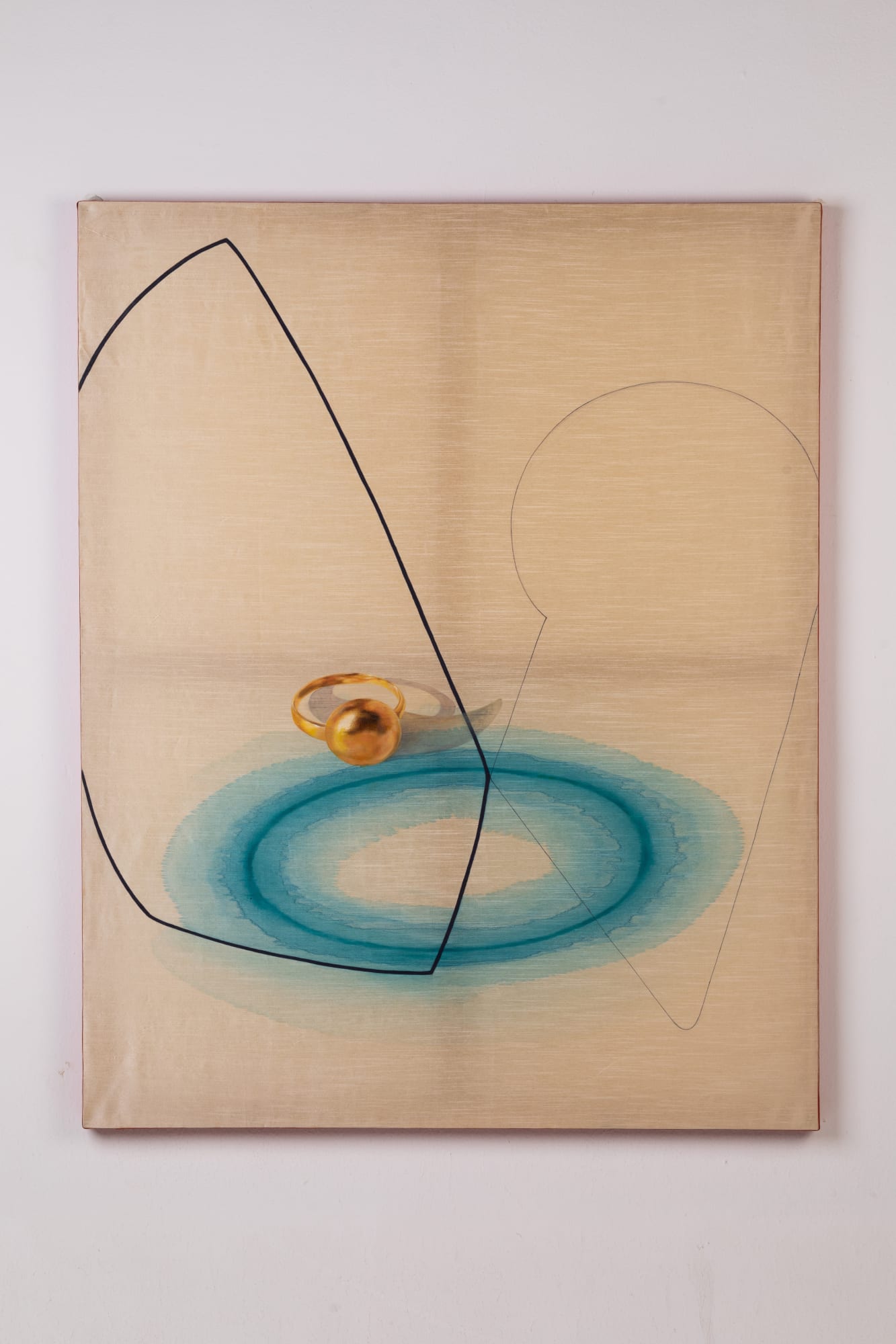 Sedireng Mothibatsela Ethiopia Gold Acrylic and oil on linen ( with silk ribbon ) 40 x 50 inches, 2020