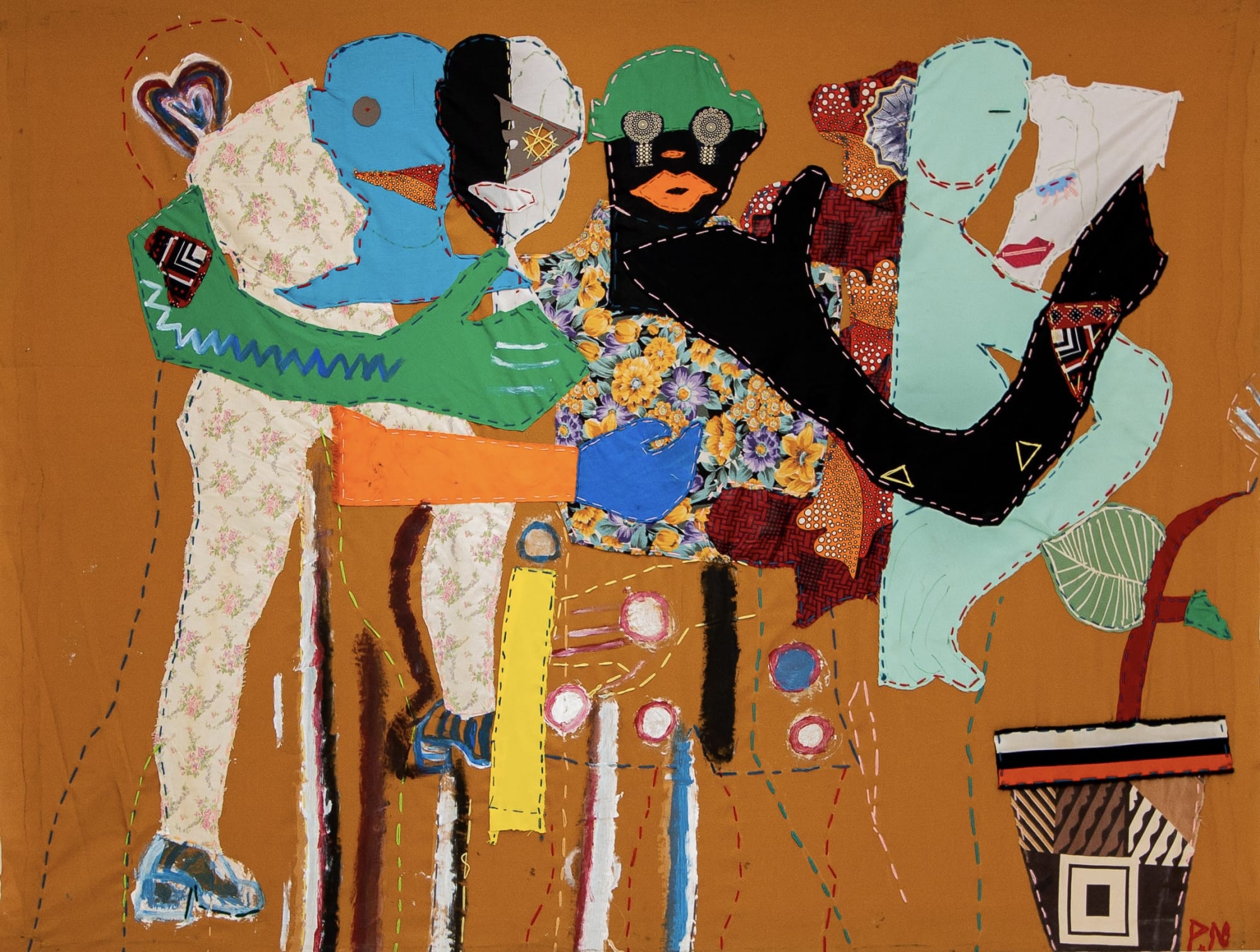 Progress Nyandoro Mawuya Textiles, wool amd acrylic paint 53 x 67 Inches 2022