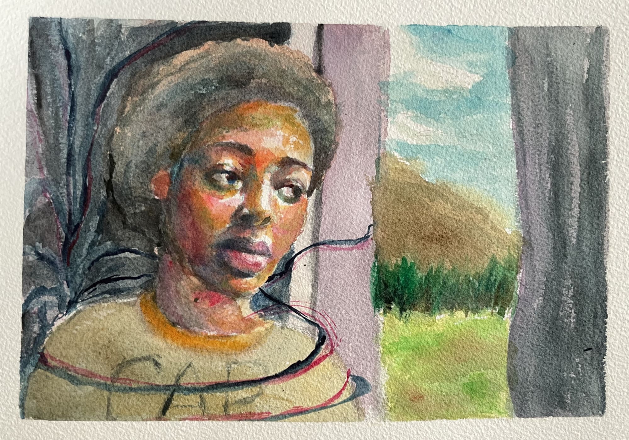 Chigozie Obi, Longing, 2023, Watercolor on paper, 8.3 x 11.7 inches