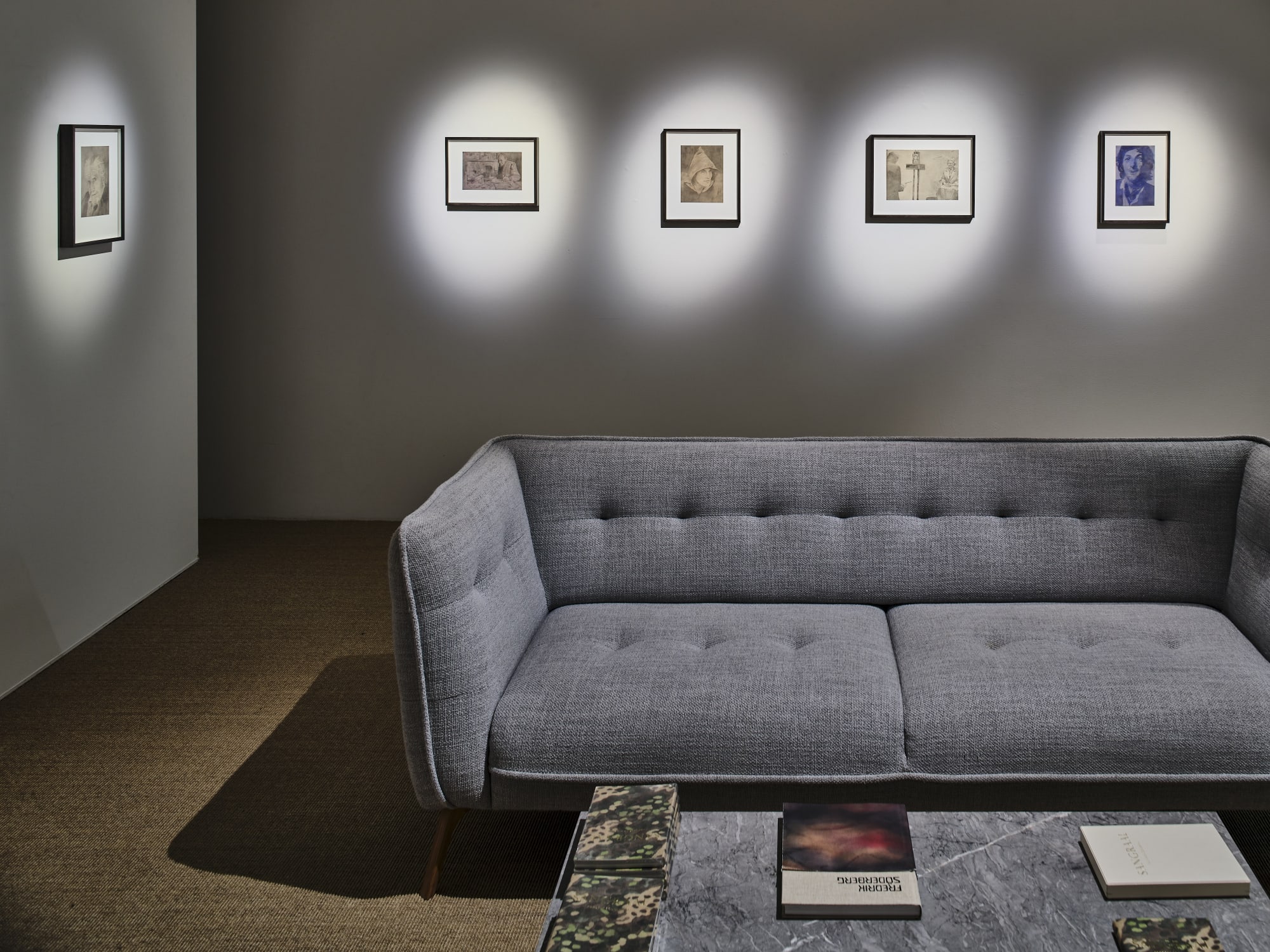 Installation view, Fredrik Söderberg, Sangraal – Portraits, painting and book release, 2022, Cecilia Hillström Gallery. Photo: Jean-Baptiste Béranger