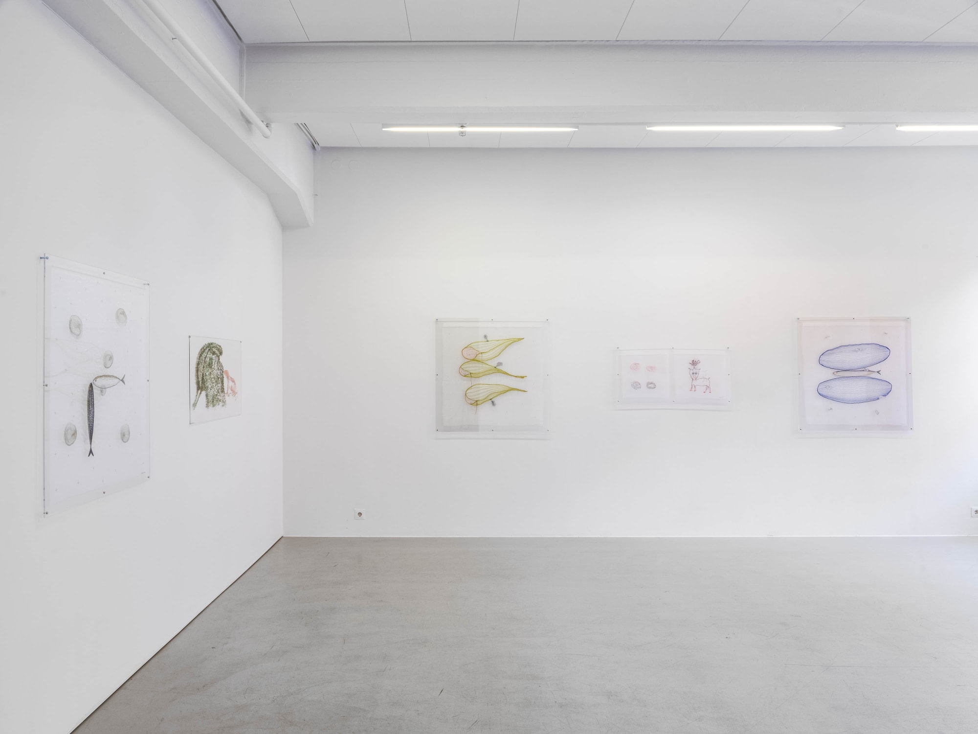 Installation view, Majlis Agbeck, Nära ytan, långt borta, 2020, Cecilia Hillström Gallery. Photo: Jean-Baptiste Béranger