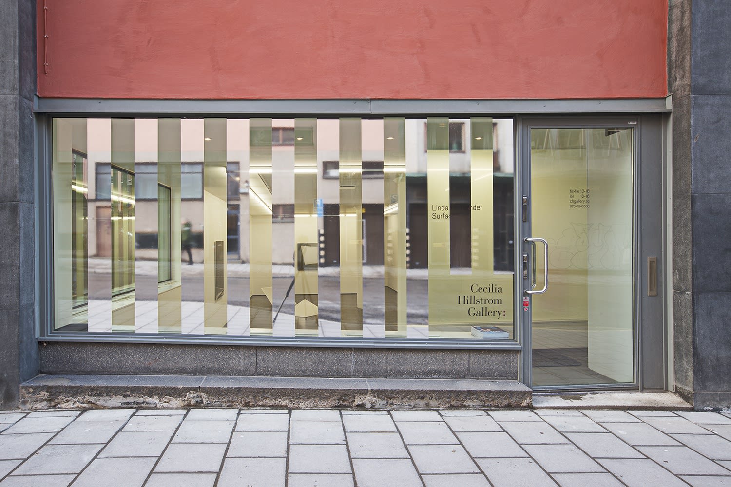 Installation view, Linda Hofvander, Surfaces (to fall into, stay with and look out through), 2019, Cecilia Hillström Gallery. Photo: Jean-Baptiste Béranger