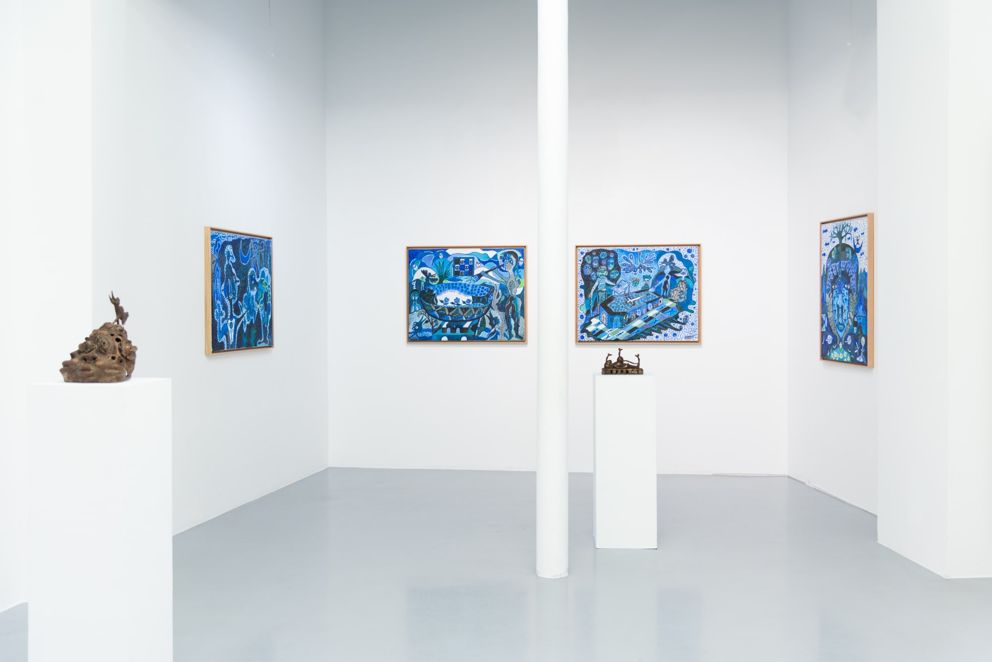 Series of blue paintings on canvas by Hervé Yamguen. AFIKARIS Gallery. Contemporary African Art