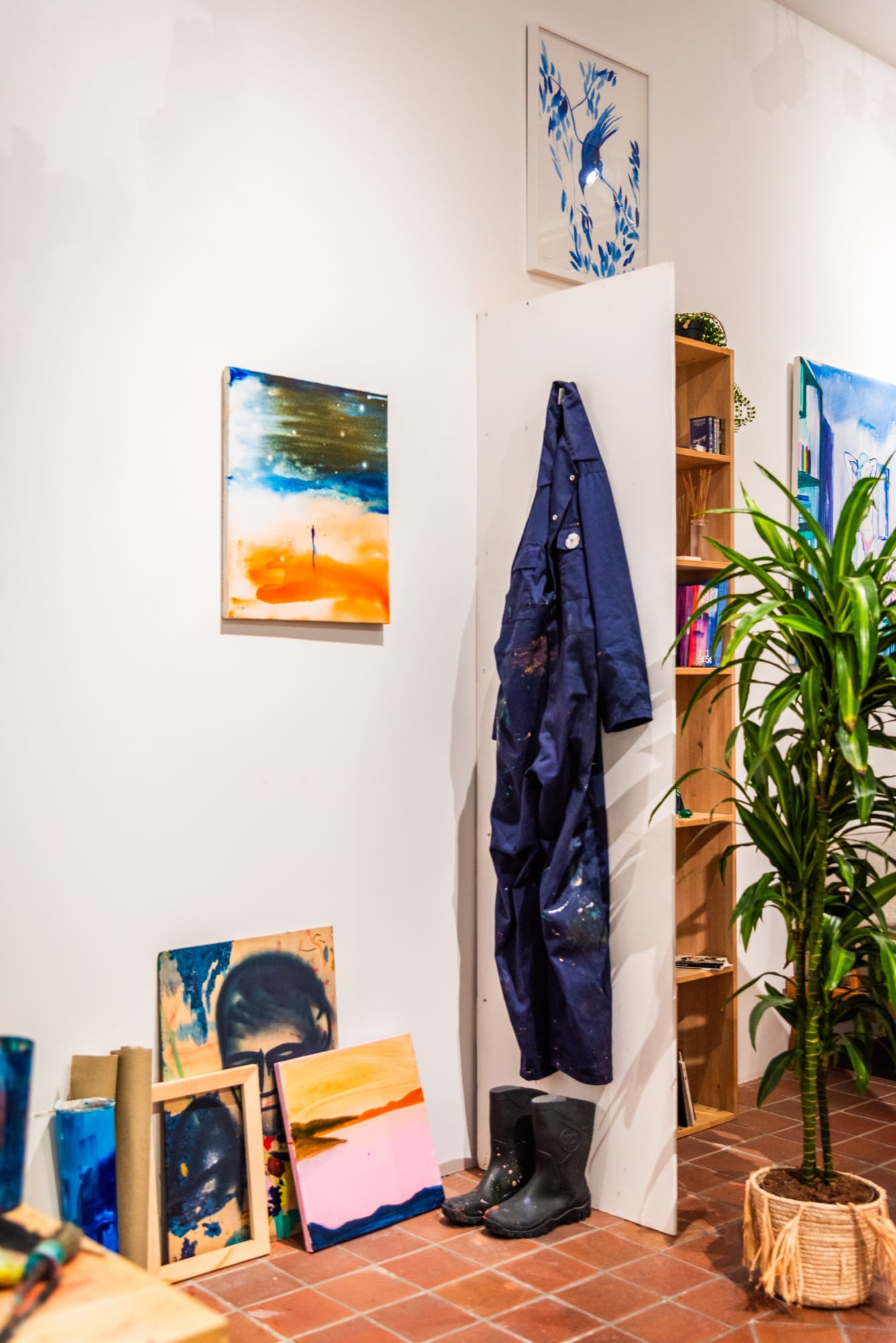 Omar Mahfoudi's studio during his performative installation Dans la maison at AFIKARIS Gallery. Studio Vanssay