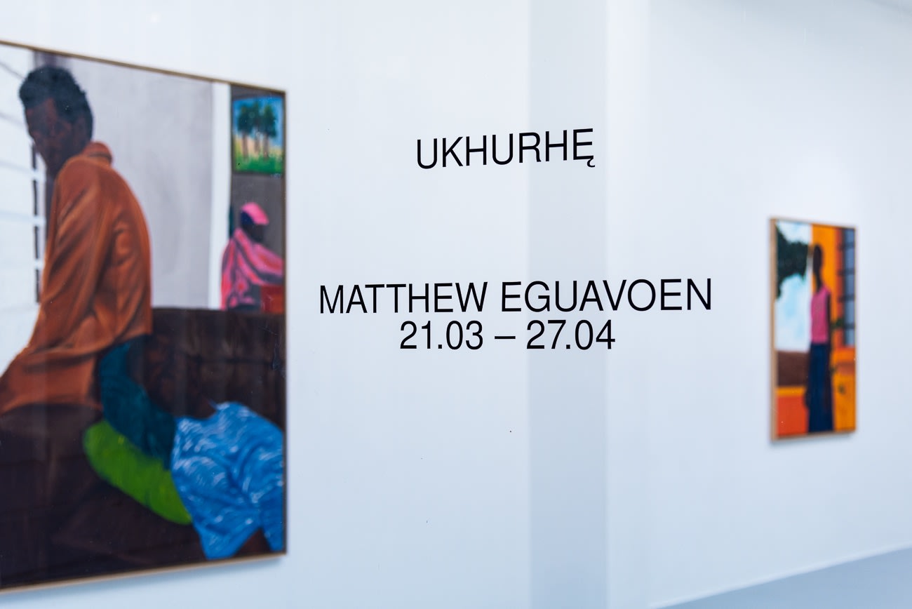 Exhibition View of Nigerian figurative painter Matthew Eguavoen's solo show at AFIKARIS Gallery. Paris. Studio Vanssay
