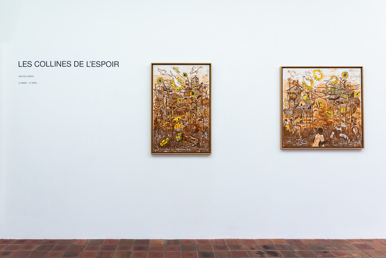 INSTALLATION VIEW OF LES COLLINES DE L'ESPOIR, A SOLO PROJECT OF SALIFOU LINDOU AT AFIKARIS GALLERY IN PARIS. SHOT BY STUDIO VANSSAY