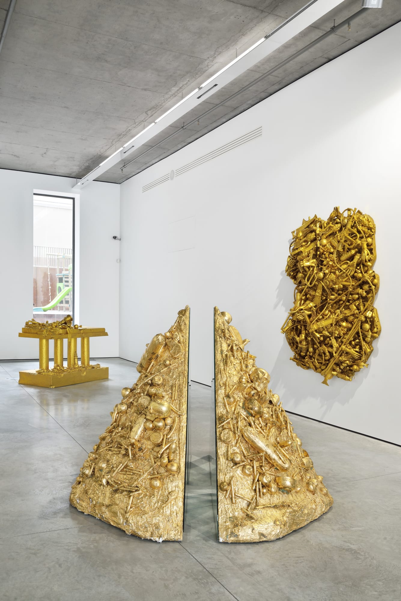 Installation shots from Group Show 'Olaf Breuning, Tony Matelli, John Miller' at Gary Tatintsian Gallery, 21 March–15 June 2014