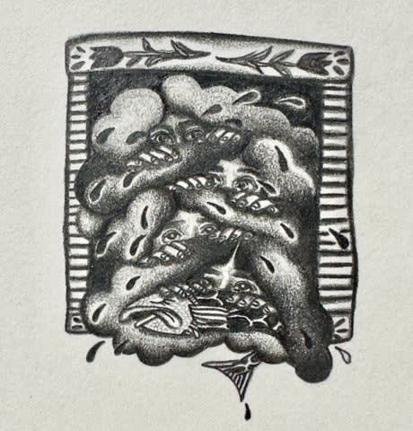 Caroline Liu, The Princess and The Pea (Detail), 2024, graphite on paper, 2.5 x 2 in., frame 15 x 12 in.