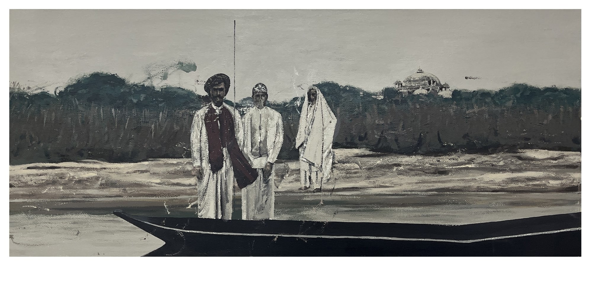 Ali Akbar P N (b.1996) Detail from ‘Bank of Vatrak’ Acrylic on paper 36 x 84.5 cm 2024 Baroda