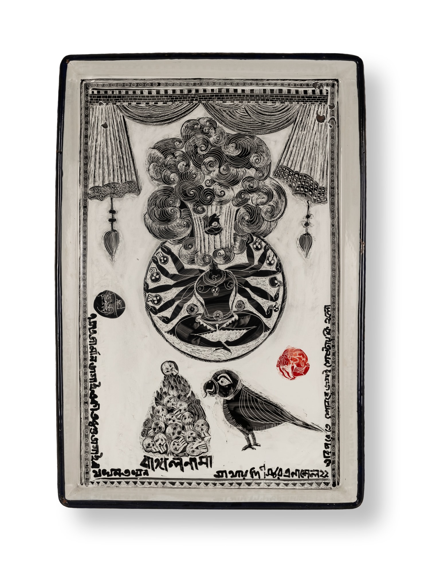 Partha Dasgupta (b.1966) Bengal Nama 2 Ceramics enamel on enamel tray 37.2 x 25.5 x 3.1 in. approx. 2022, Kolkata