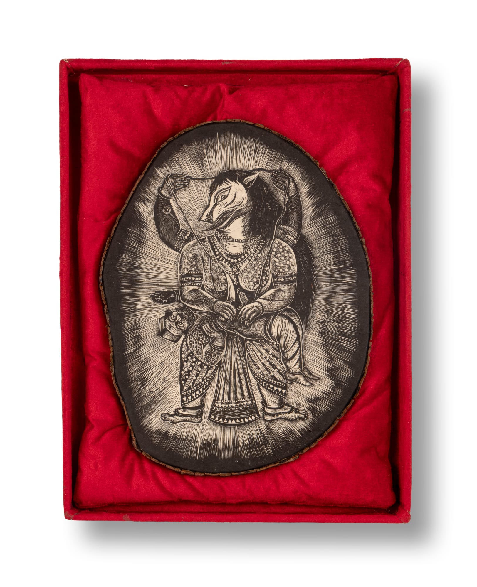 Srikanta Paul (b.1971) Neo-Godism Wood engraving on Nepalese handmade paper, bark, velvet and cloth 19.2 x 14.4 x 2.3 in. approx. 2014, Kolkata