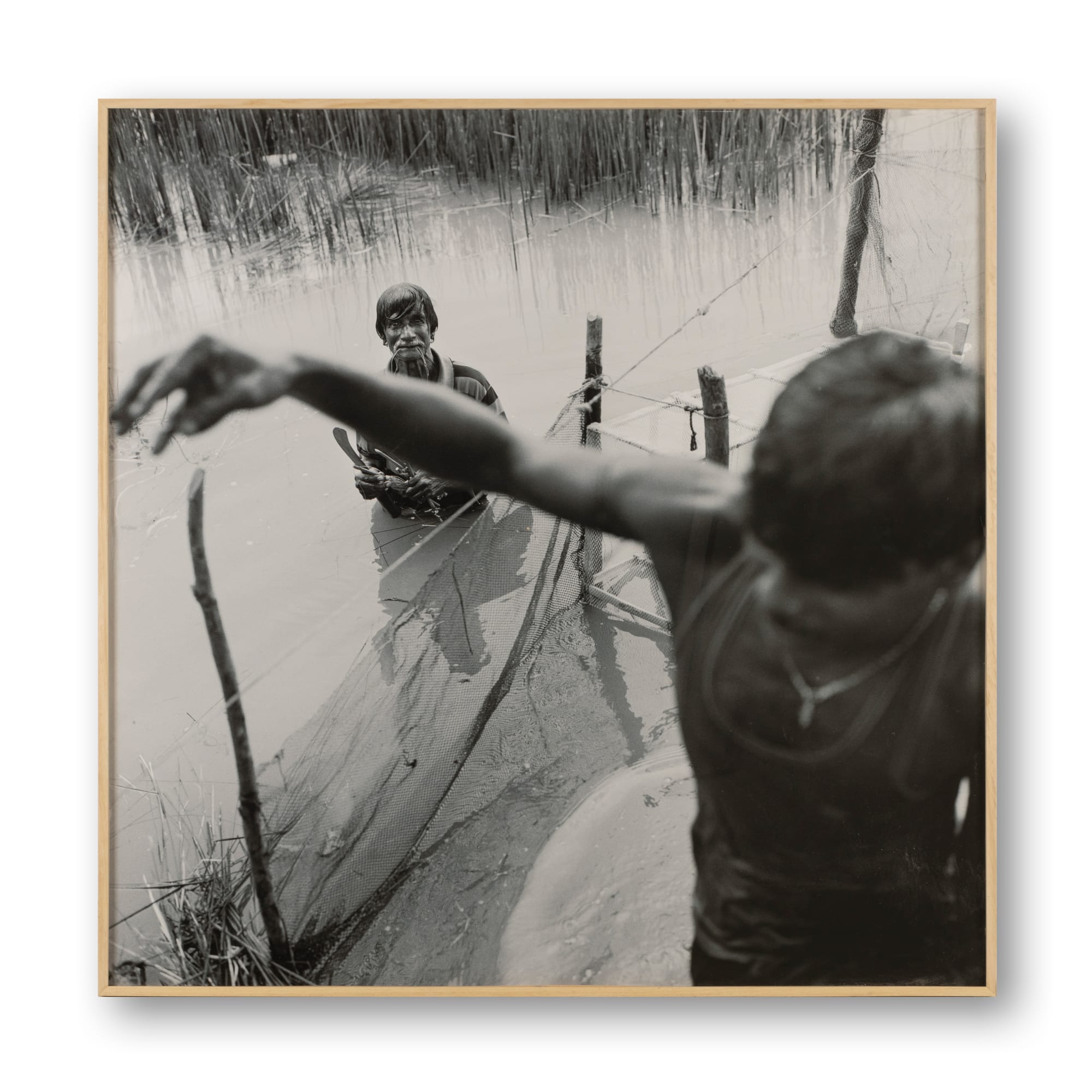 Thomas Kern (1965) Setting the nets for fishing in the canal, Gosaba, August 2023 Hahnemühle Hemp, Fine Art, Mounted, Framed natural wood, and boxframe 38.58 x 38.58 in. 2023-2024