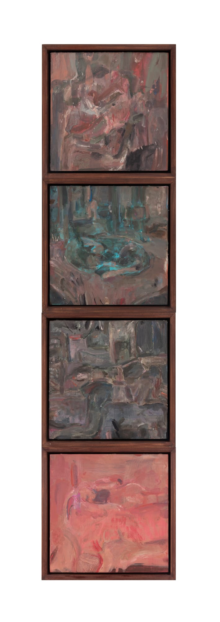 Sayanee Sarkar (b.1999) Reclining Studies I, II, III, IV Acrylic, pastel, and modeling paste on wooden panel Overall dimension variable A- 7.95 x 7.95 in. B, C- 7.99 x 7.99 in. each D- 7.99 x 7.99 in. Set of 4 works 2024