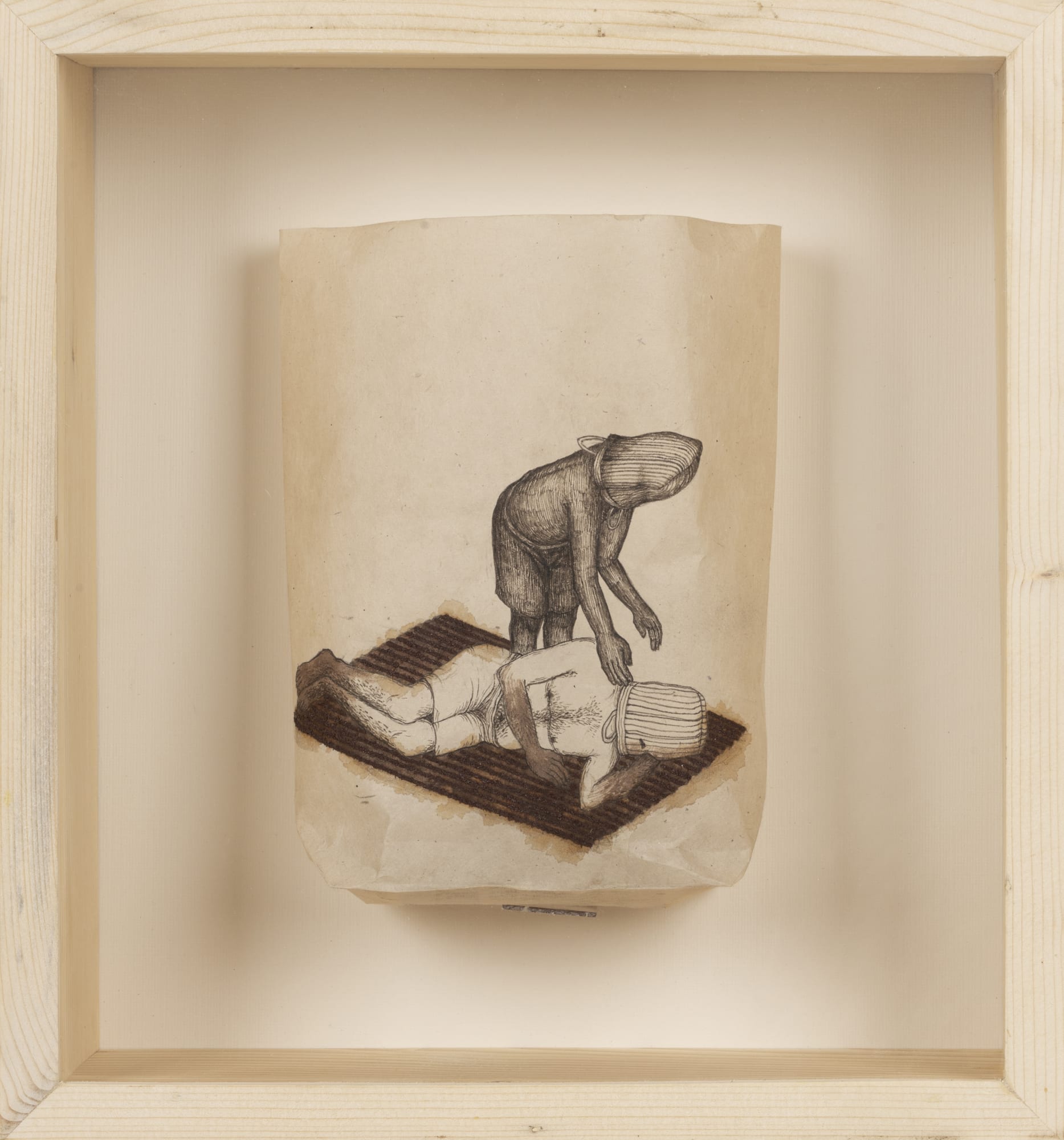 Avijit Dutta (b.1997) Embracing Existence Acrylic and iron dust on Nepalese handmade paper (Paper bag/ ‘Thonga’) E- 8.85 x 6.10 x 2.95 in. Set of 7 works 2024