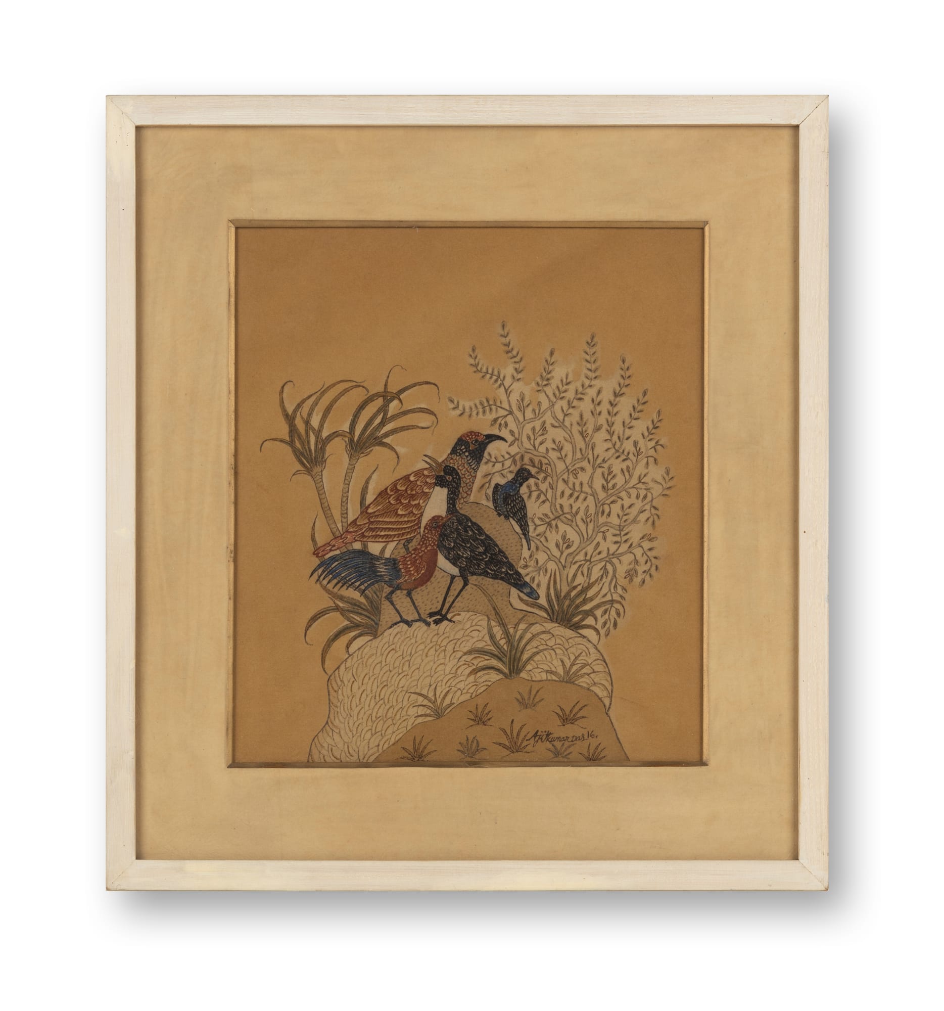 Ajit Kumar Das (b.1957) Pakshi Gosthi I Natural colour and mordant on cotton fabric 13.5 x 12 in. 2016