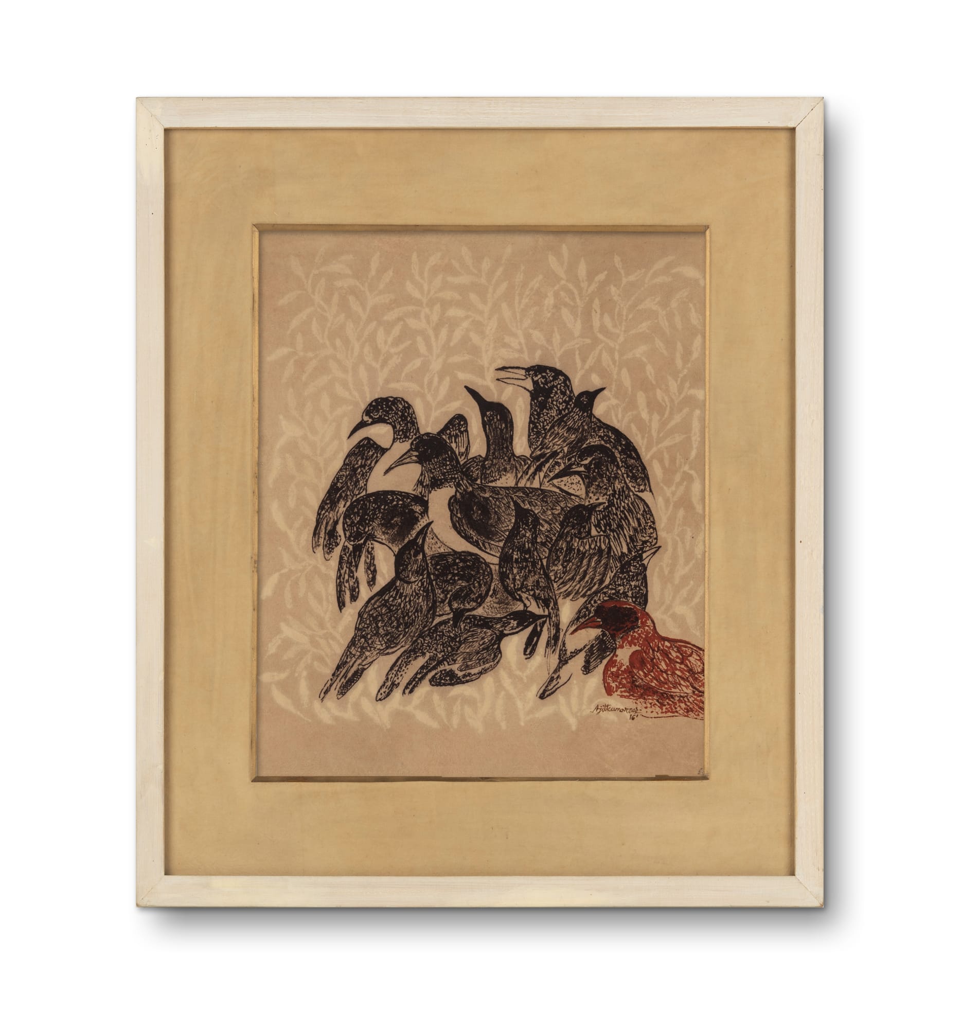 Ajit Kumar Das (b.1957) Pakshi Gosthi III Natural colour and mordant on cotton fabric 18 x 15 in. 2016