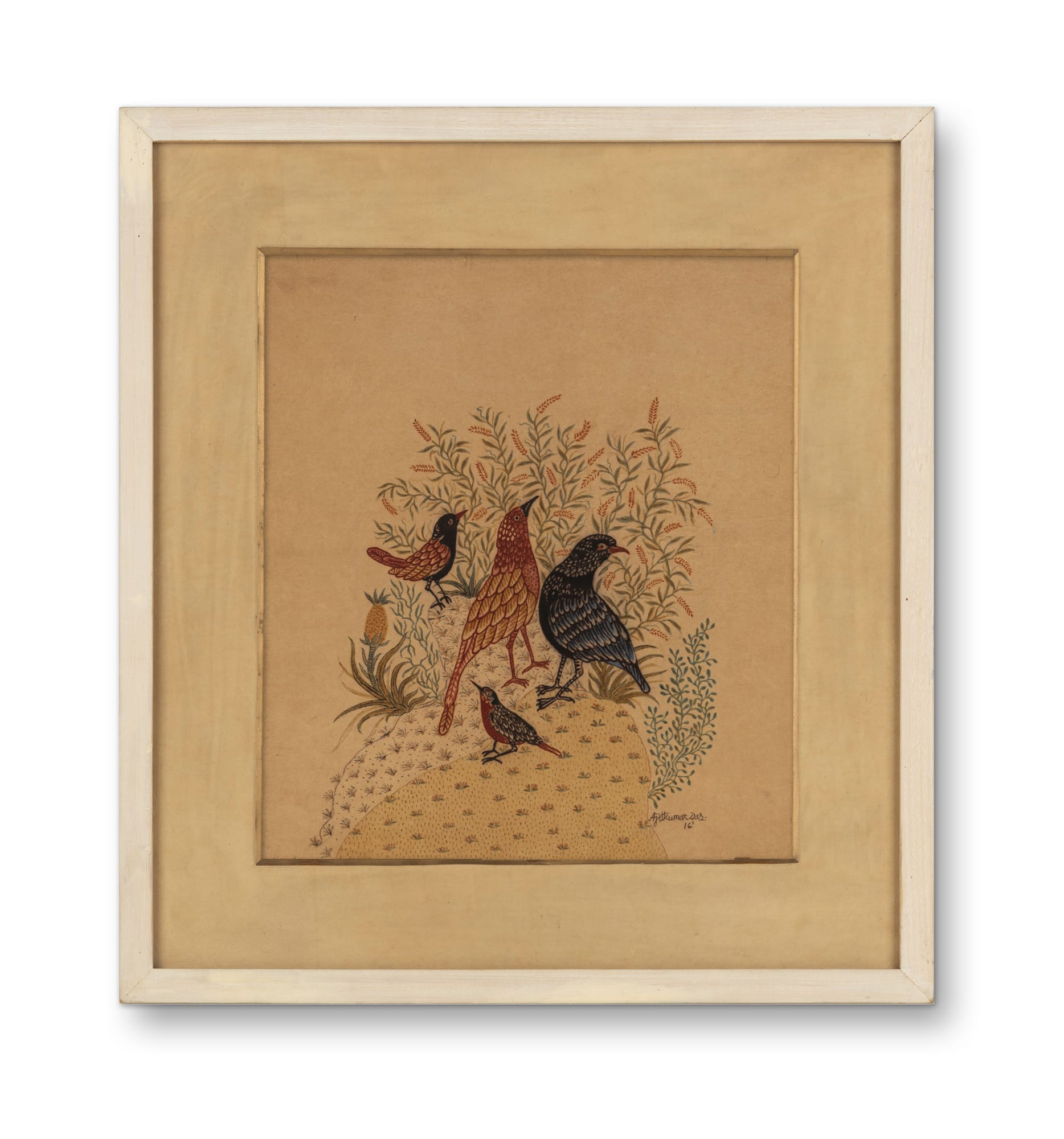 Ajit Kumar Das (b.1957) Pakshi Gosthi IV Natural colour and mordant on cotton fabric 17.3 x 14.5 in. 2016