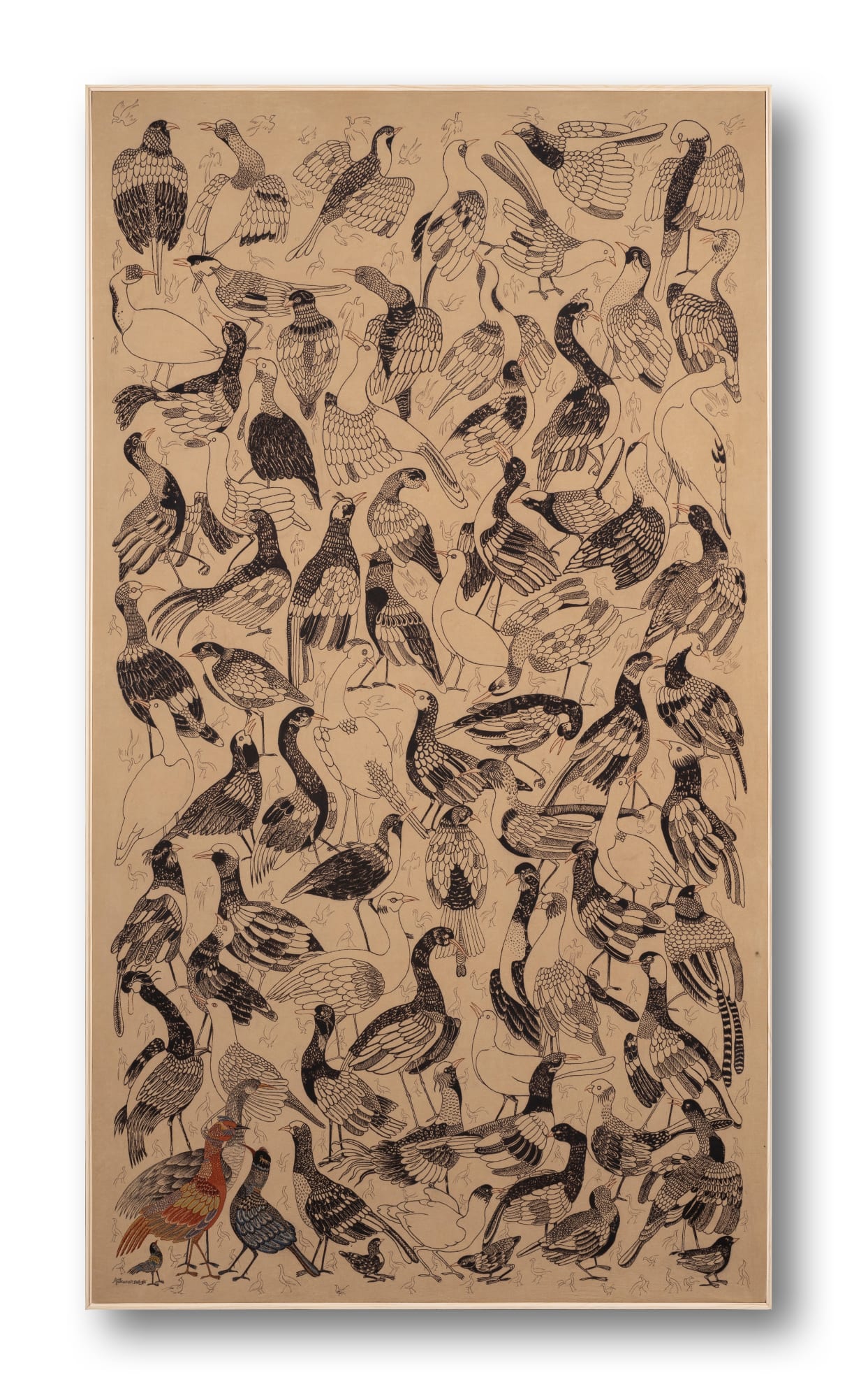 Ajit Kumar Das (b.1957) Memories of a Faraway Land Hand-painted textile using a bamboo pen, brush and natural dyes derived from pomegranate rind, turmeric, fermented iron solution, indigo, catechu, alizarin, and madder on cotton cloth. Alum is used as a mordant. 72.6 x 40.55 in. 2024