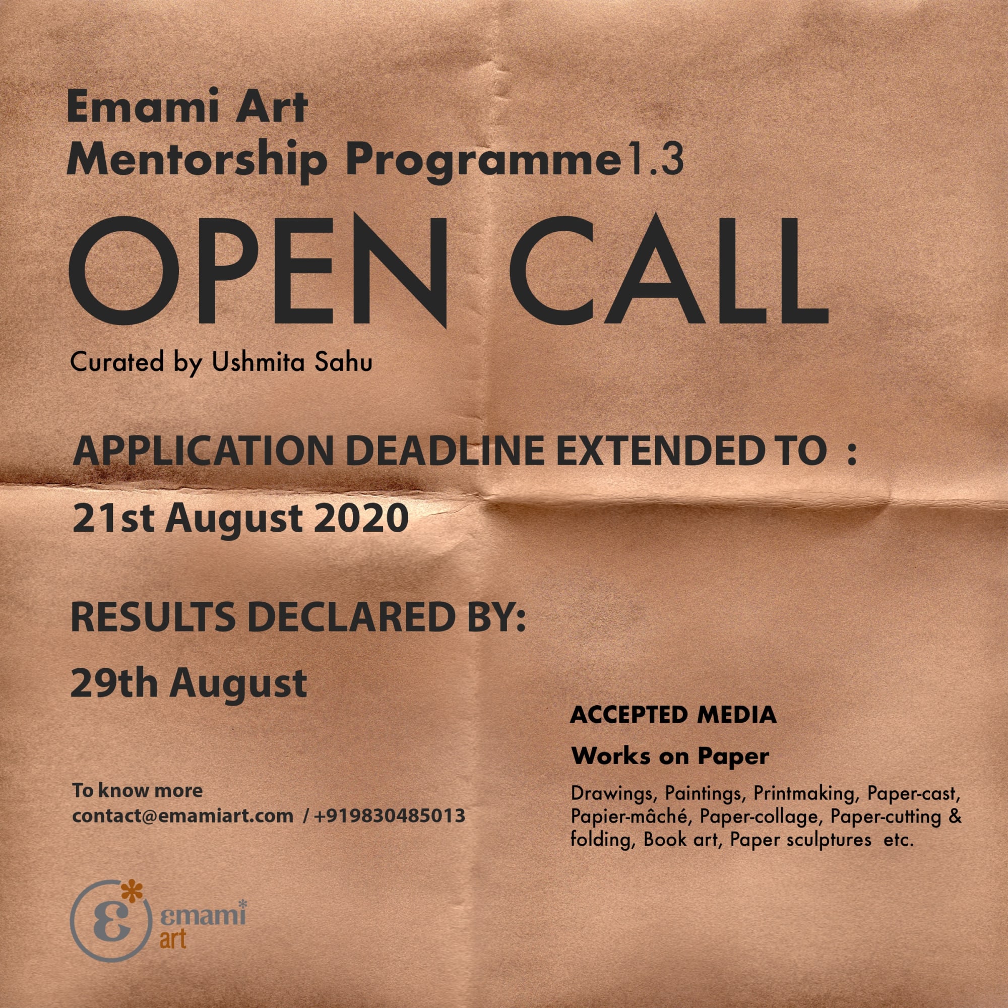 Emami Art Mentorship Programme 1.3 Open Call for Mentorship & Online Exhibition curated by Ushmita Sahu July 21 - August 21, 2020