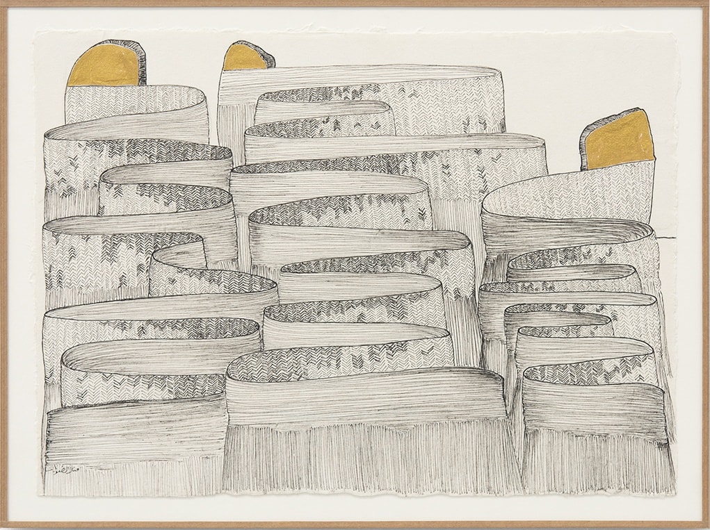 THE END IS BUT A BEGINNING II 2023 DRAWING IN JAPANESE PAPER AND JAPANESE GOLD INK 31 X 43 CM