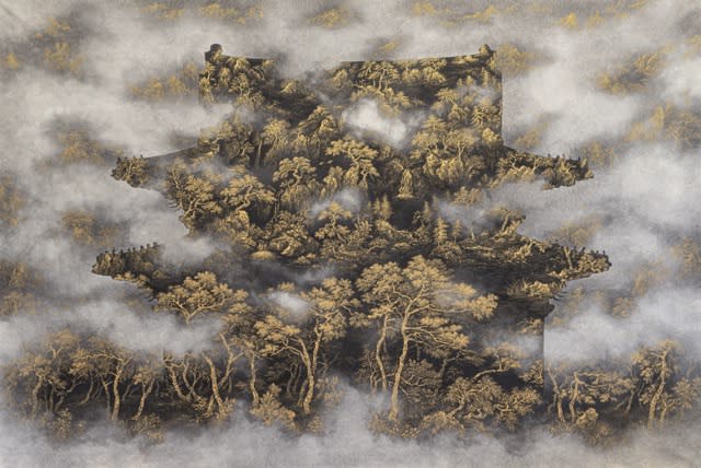 JO JONG SUNG Landscape seen from a moving perspective, 2023 Pigment on Korean Paper 130.3x194cm 20,000USD