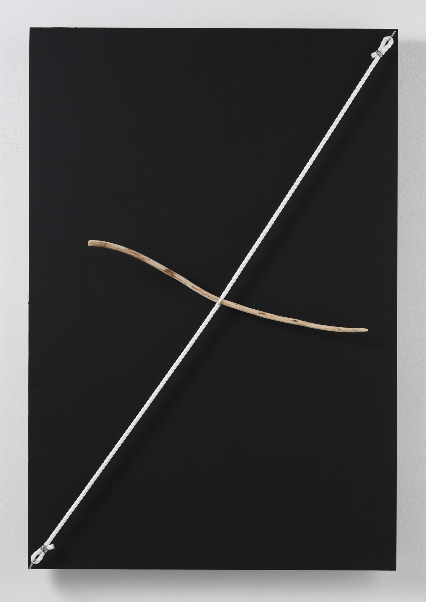 Kishio Suga Connected Discrepancies of Space (Flowing Twig), 2010 Wood, Metal, Rope, Acrylic 122 × 83 x 5 cm $40,000 USD