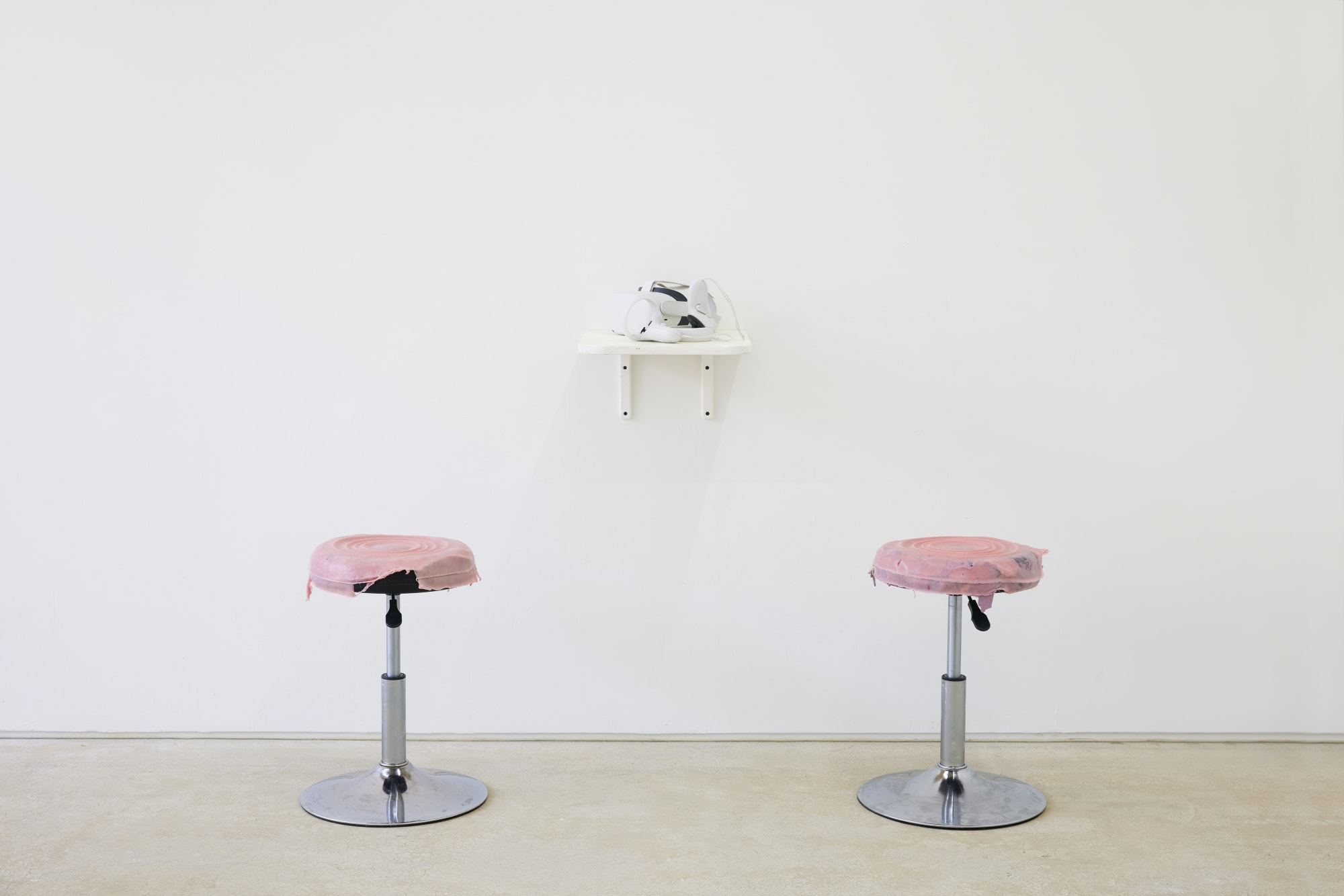 Pataphysics by F. A. Breuhaus 2, round chair, silicone, wood, 40x40x50cm(chair, 2 unit), 30x30cm(wood table), 2022
