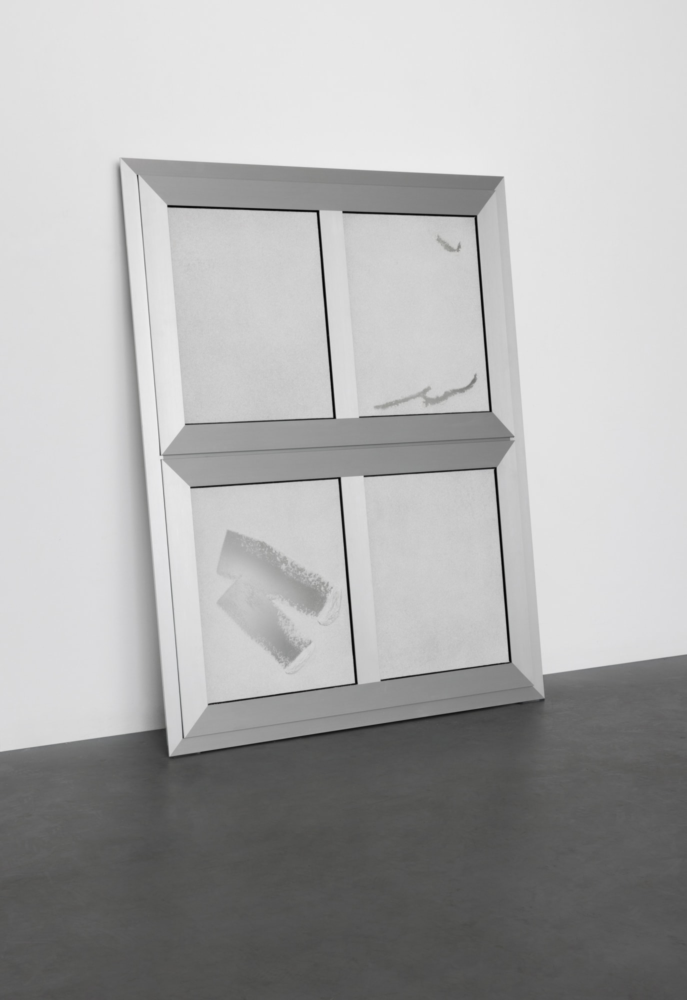 Ryan Gander View into the artist’s studio window, obscured by frost (26th January 2022), 2022 Glass, plywood, steel, acrylic, paint, window fixtures 148,3 x 120 x 10 cm (58 1/4 x 47 1/4 x 4 in) (RG 430)
