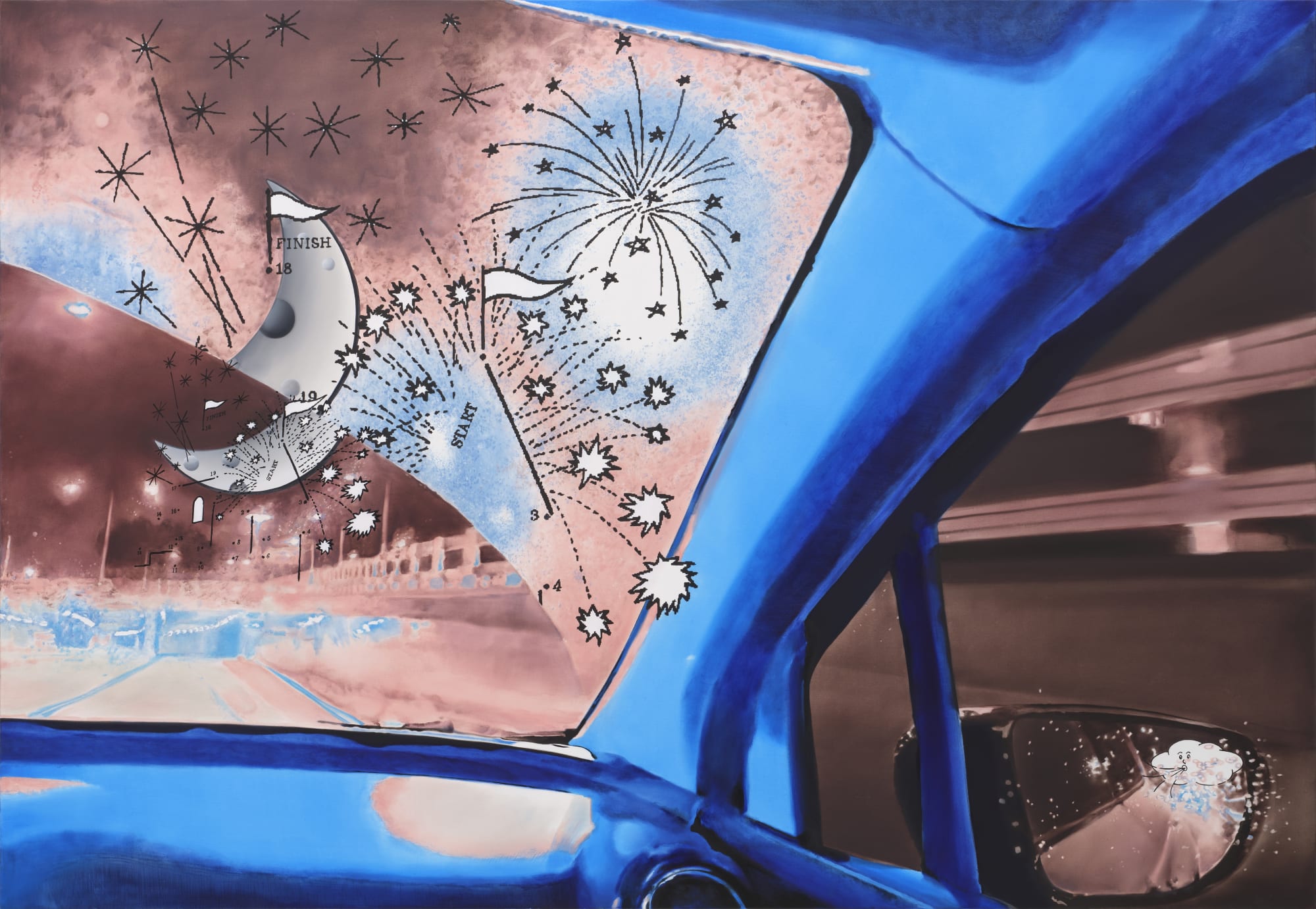 드라이브 모양 드라이브(비 내리는 밤에) Driving-shaped Driving(on a rainy night), oil on canvas, 112.1×145.5cm, 2024