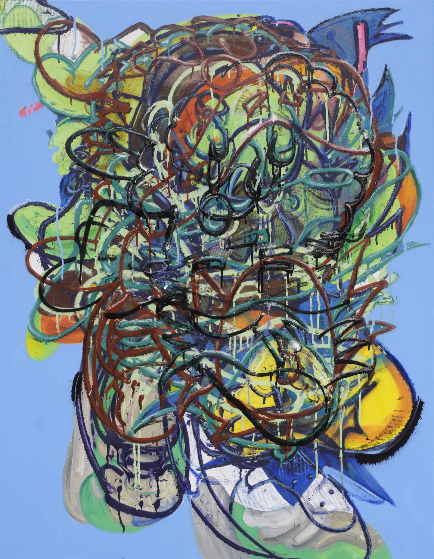 브로콜리블루캣 BroccoliBlueCat, spray paint and oil on canvas, 116.8x91cm, 2024