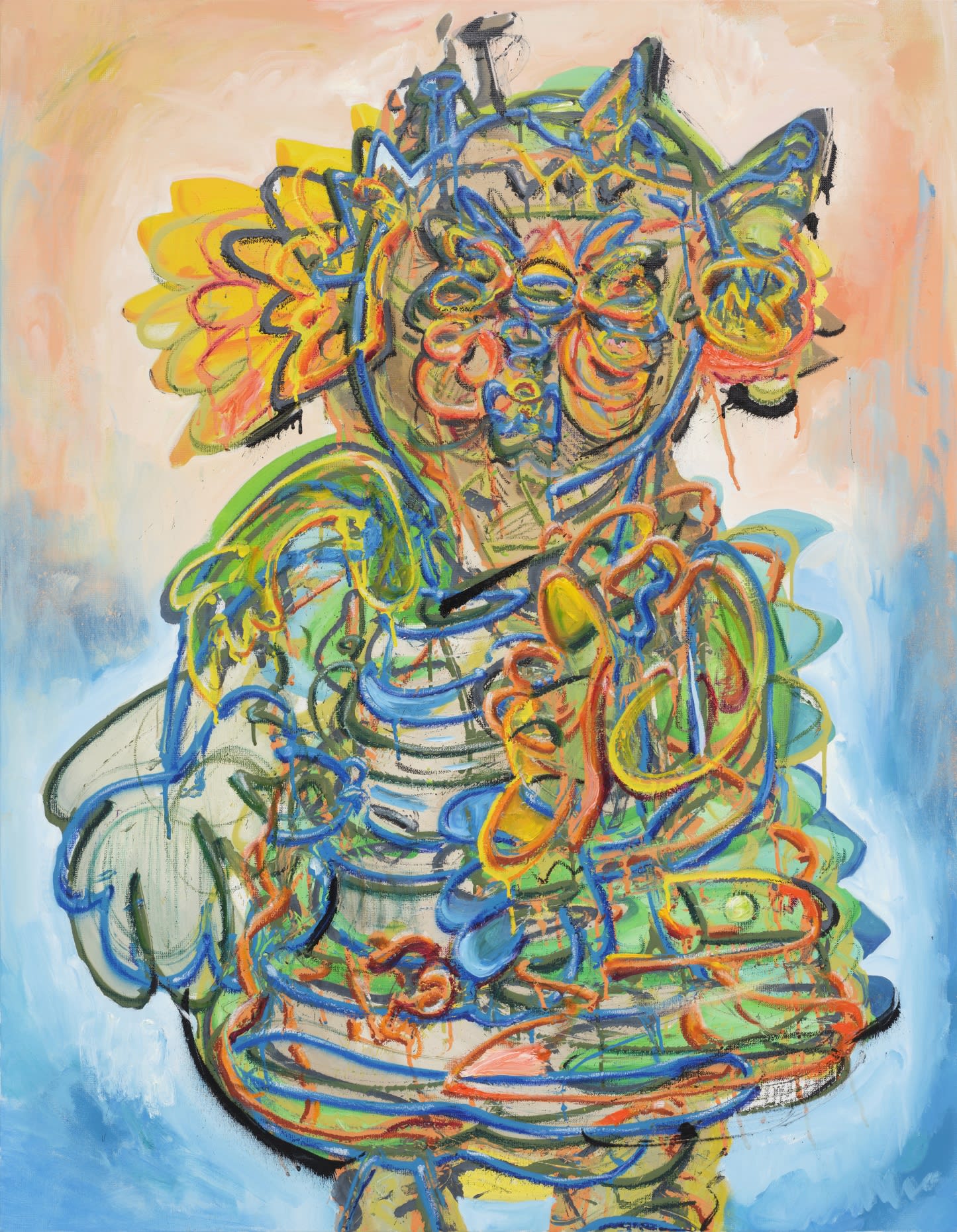 두 도깨비 Two Dokkebi, spray paint and oil on canvas, 116.8x91cm, 2024